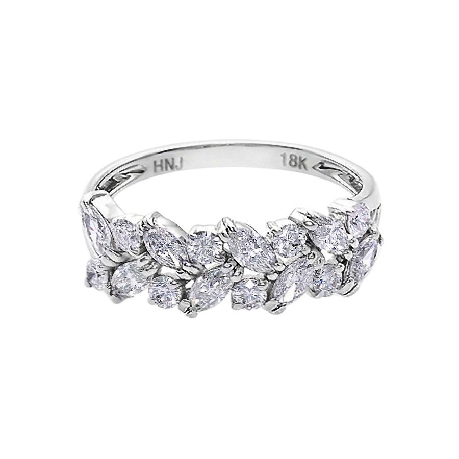 For Sale:  Unique Wedding Ring with Marquise Cut Diamond and Round Diamond 18k White Gold