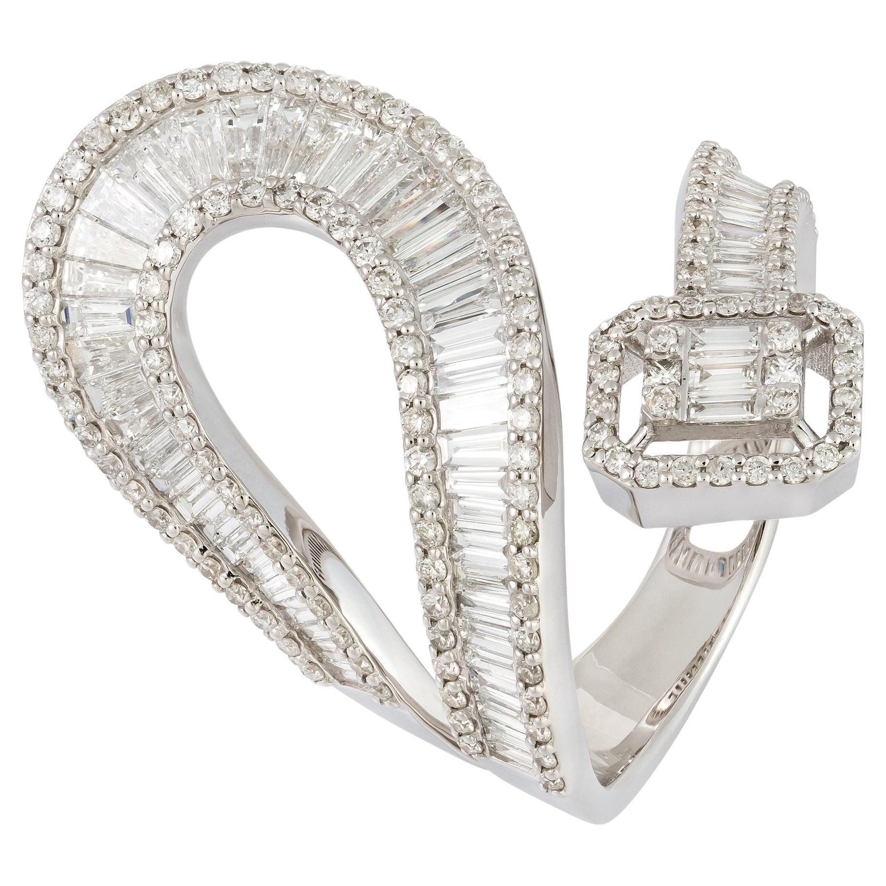 For Sale:  Unique White 18K Gold White Diamond Ring For Her