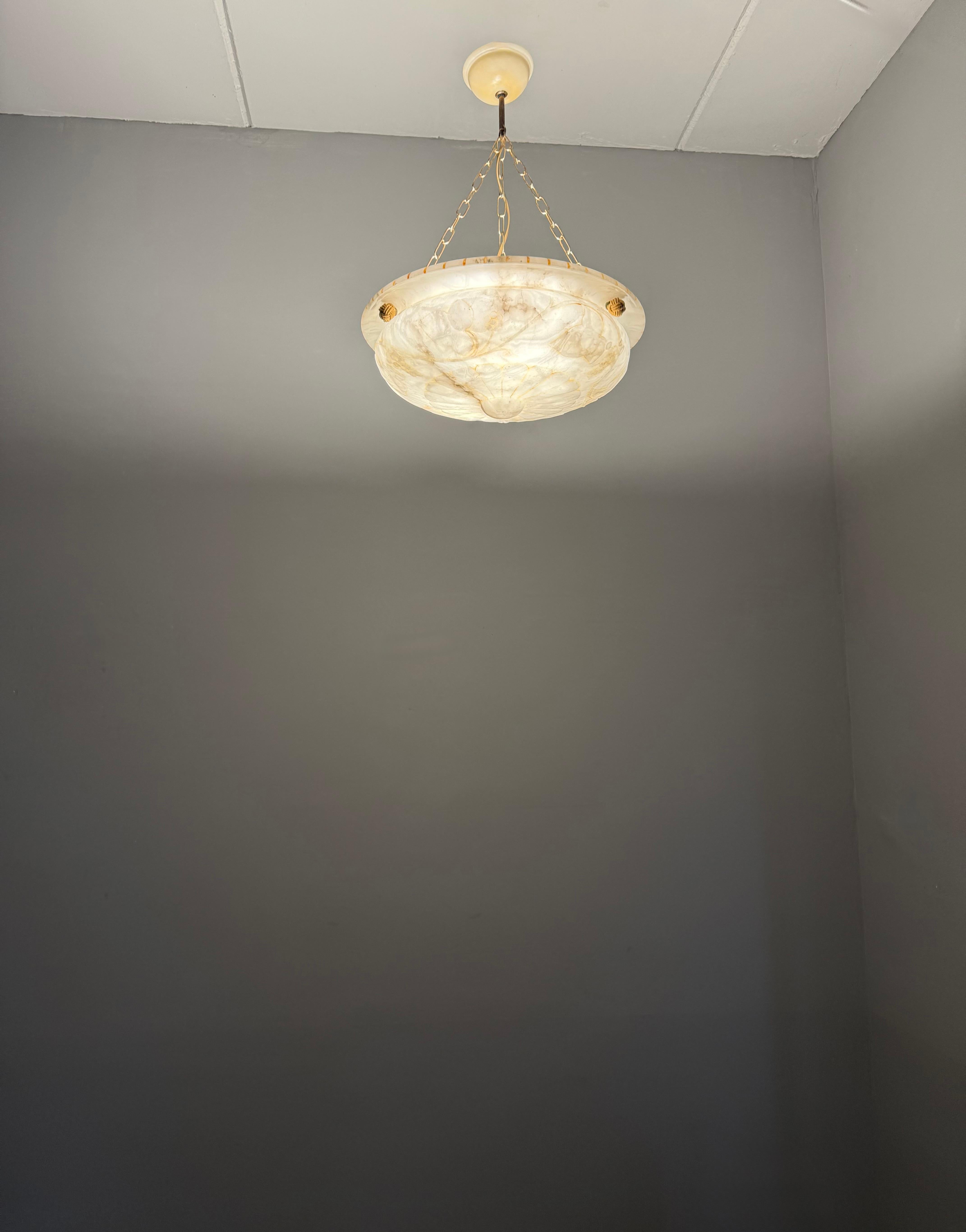Stunning Alabaster Pendant Light Carved Flowers, Leafs &  Bunches of Grapes 1920 10