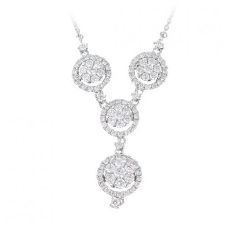 NECKLACE 14K White Gold
 
Diamond 3-RND57-0,11-4/6A
Diamond 22-RND57-0,52-5/6A 
Diamond 48-RND57-0,26-4/6A
Size 50 cm
Weight 5,31 grams 

With a heritage of ancient fine Swiss jewelry traditions, NATKINA is a Geneva based jewellery brand, which