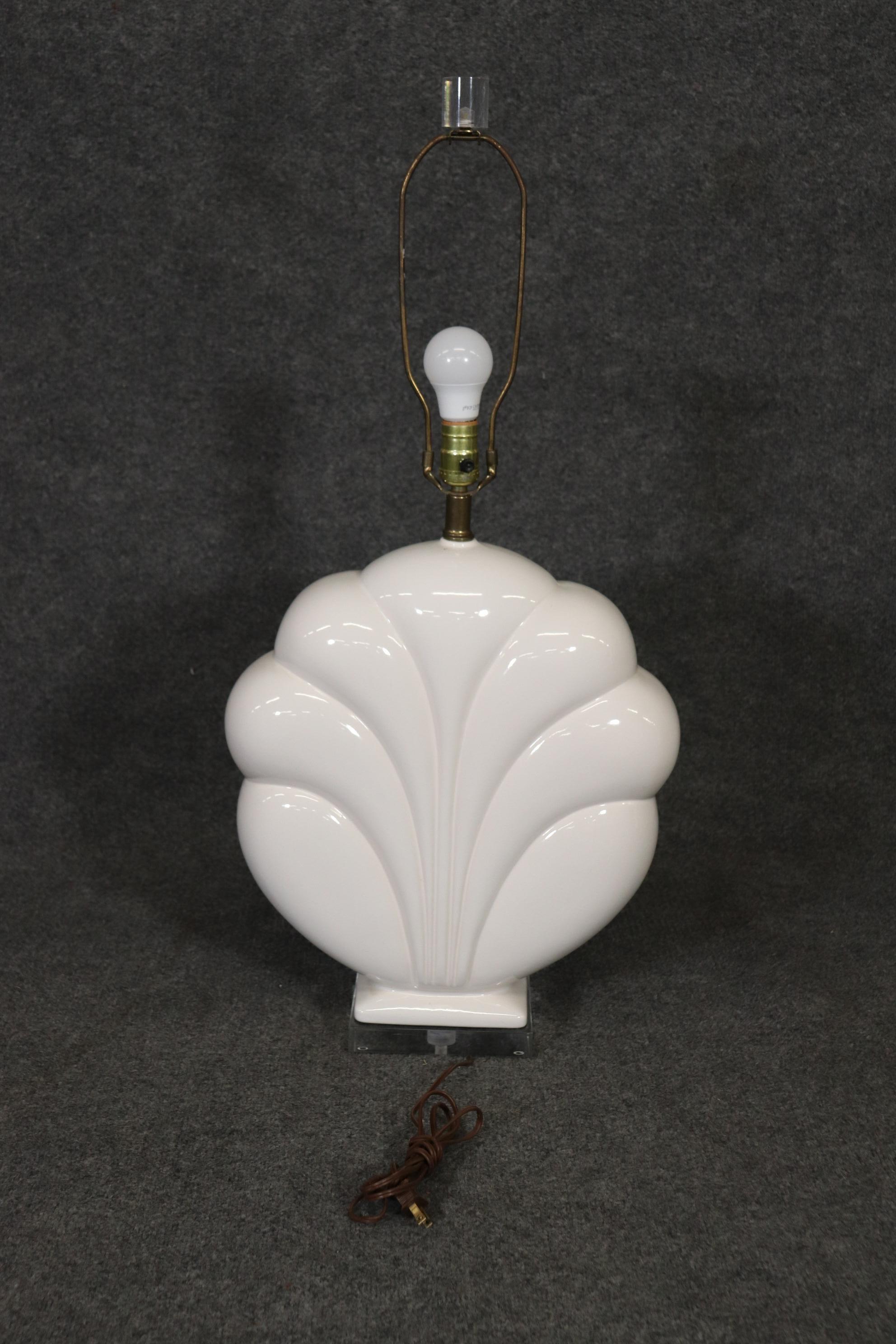 Milk Glass Unique White Glass and Lucite Art Deco Designed Mid-Century Lamp For Sale