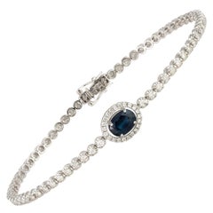 Unique White Gold 18K Blue Sapphire Bracelet Diamond for Her