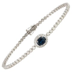 Unique White Gold 18K Blue Sapphire Bracelet Diamond for Her