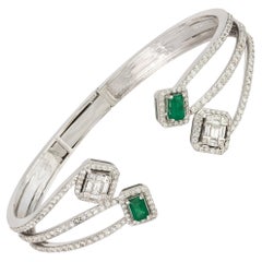 Unique White Gold 18K Emerald Bracelet Diamond For Her