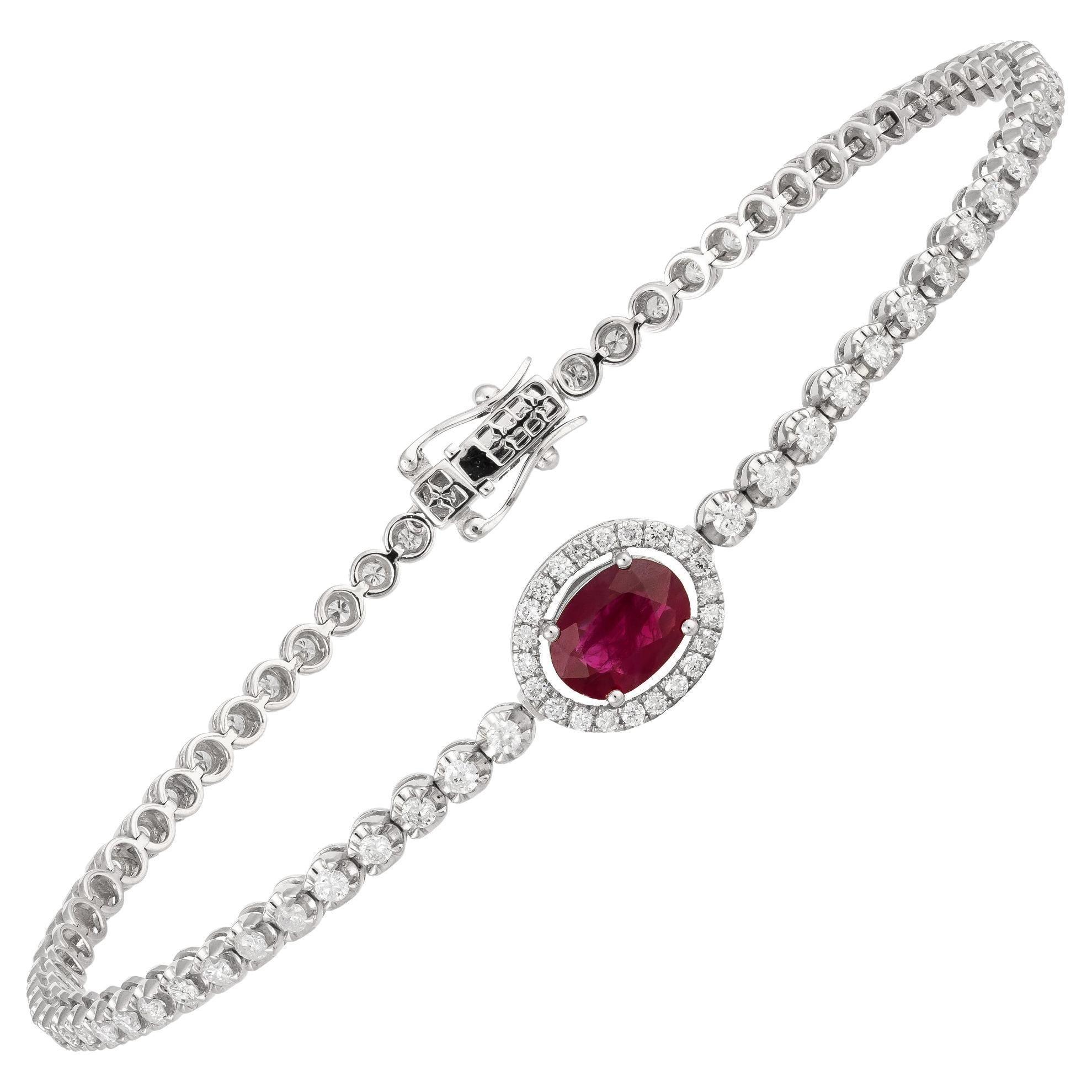 Unique White Gold 18K Ruby Bracelet Diamond for Her For Sale