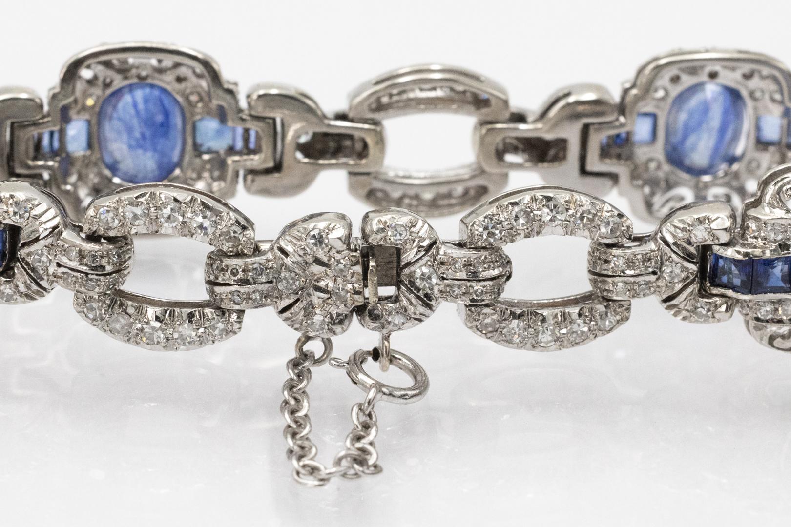 Bracciale unico in oro bianco con zaffiri e diamanti in stile Art Deco. in vendita 5