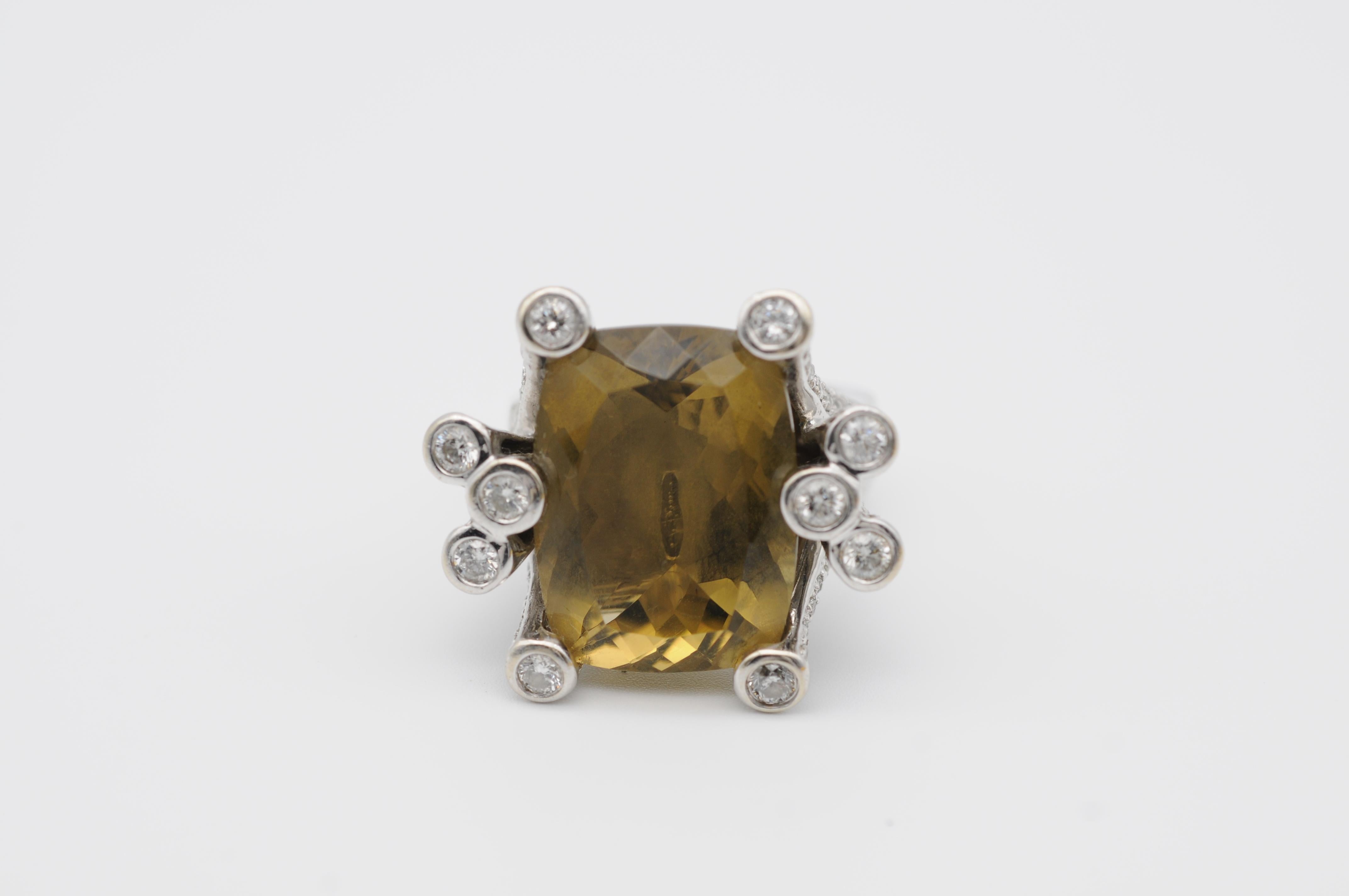 Modern Unique White Gold Ring with Diamond and Brown Topaz For Sale