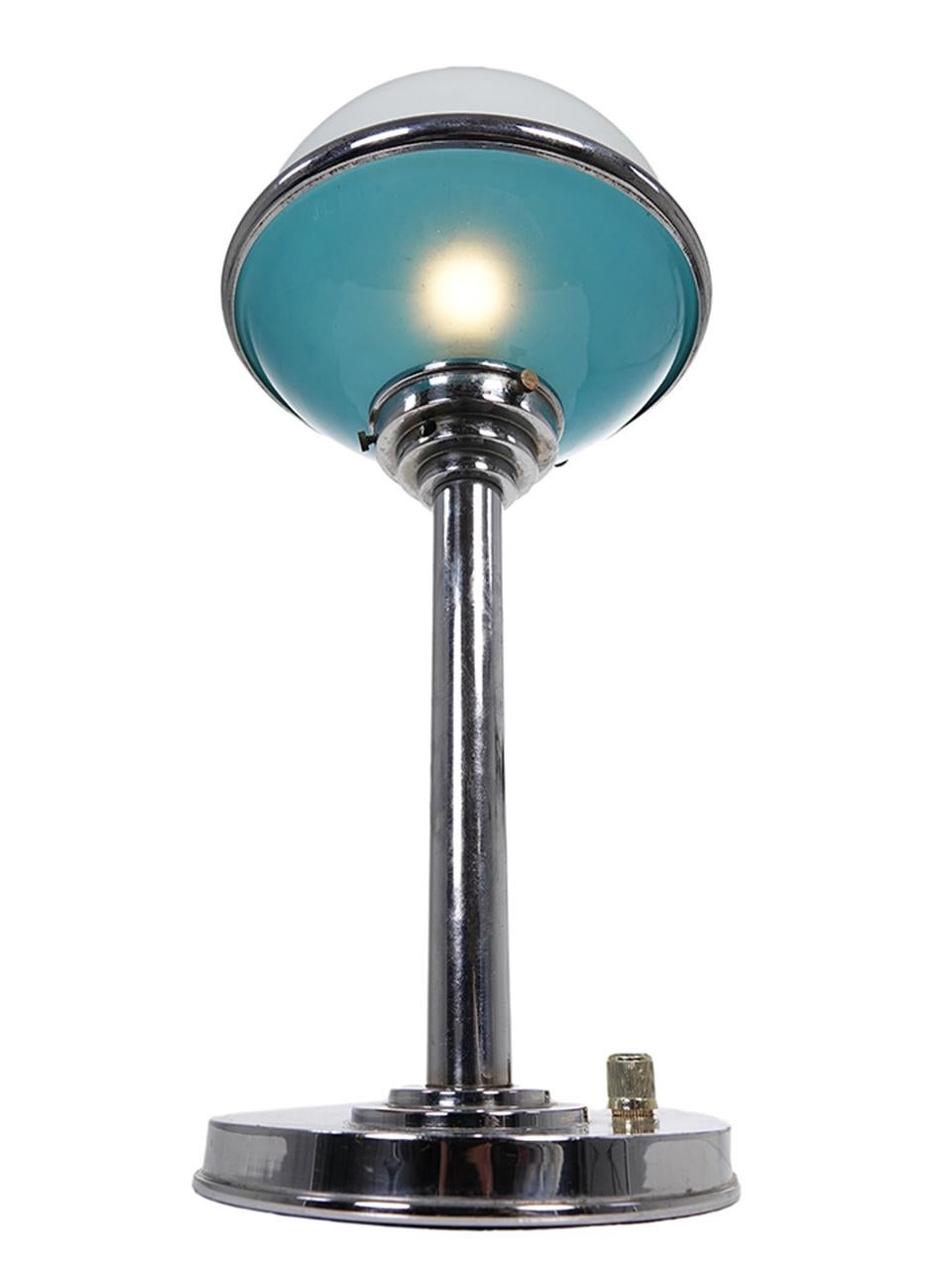 Unique White over Blue Art Deco Desk Lamp, Signed Jlrin In Good Condition In Peekskill, NY