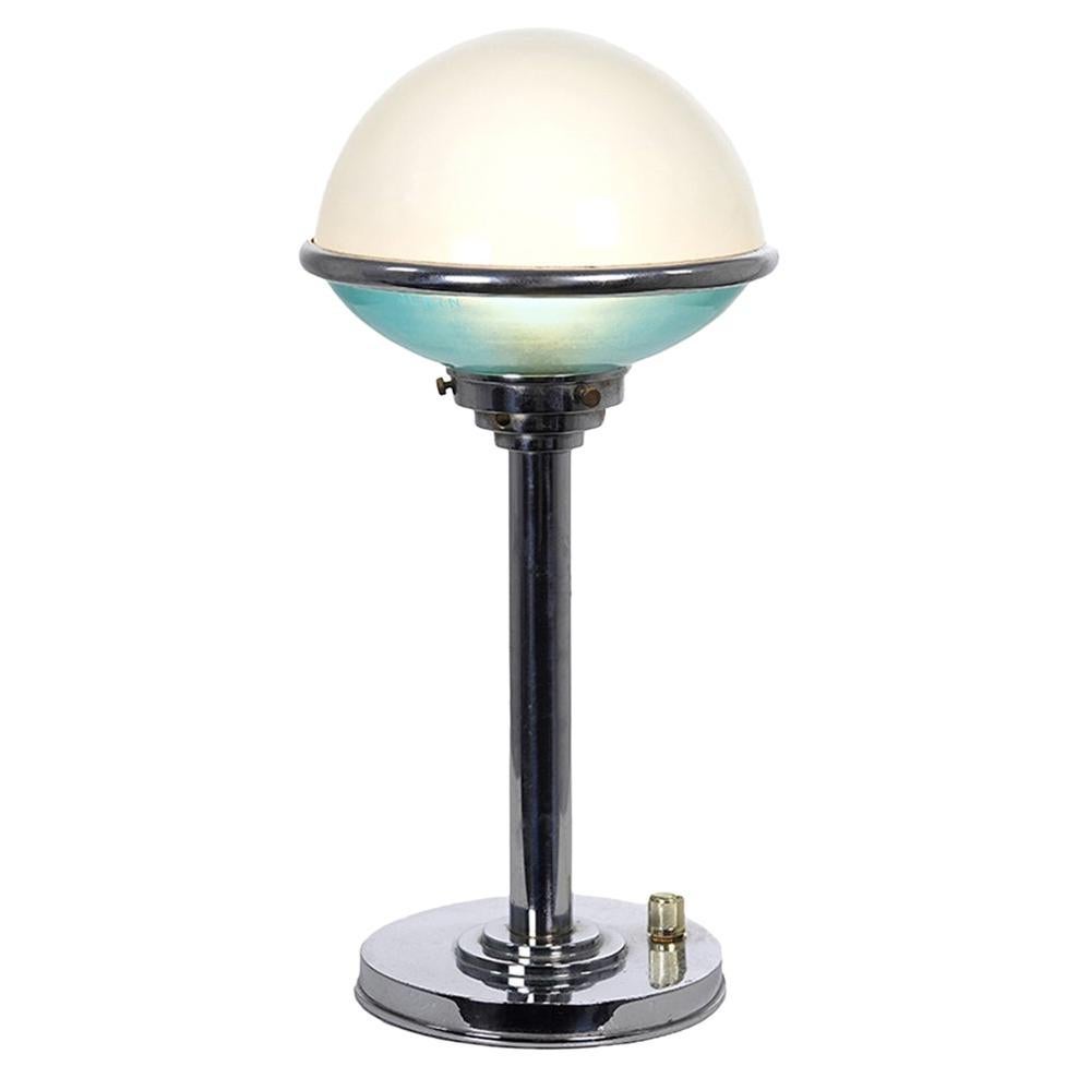 Unique White over Blue Art Deco Desk Lamp, Signed Jlrin