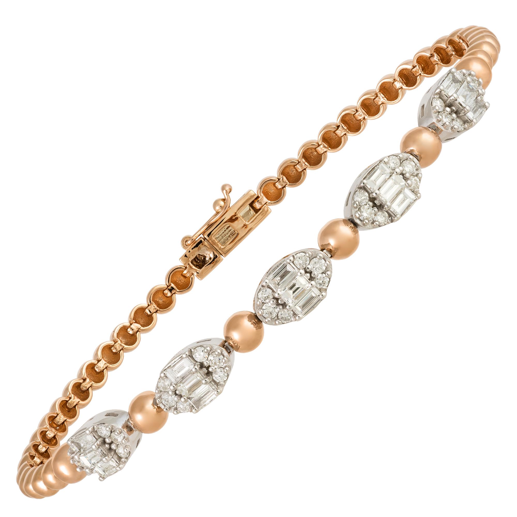 Modern Unique White Pink Gold 18K Bracelet Diamond for Her For Sale
