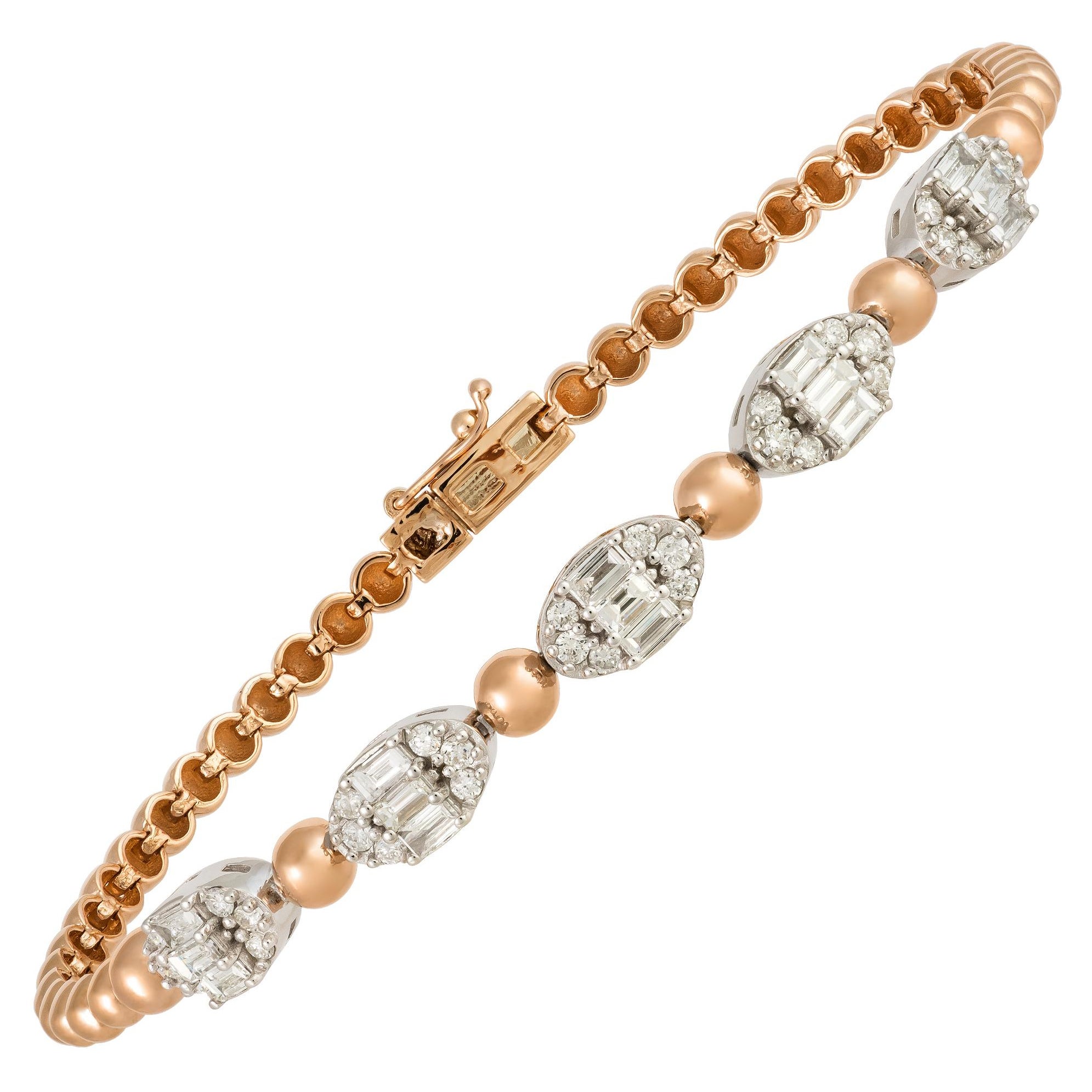 Pulsera única de oro rosa blanco de 18 quilates con diamantes para ella
