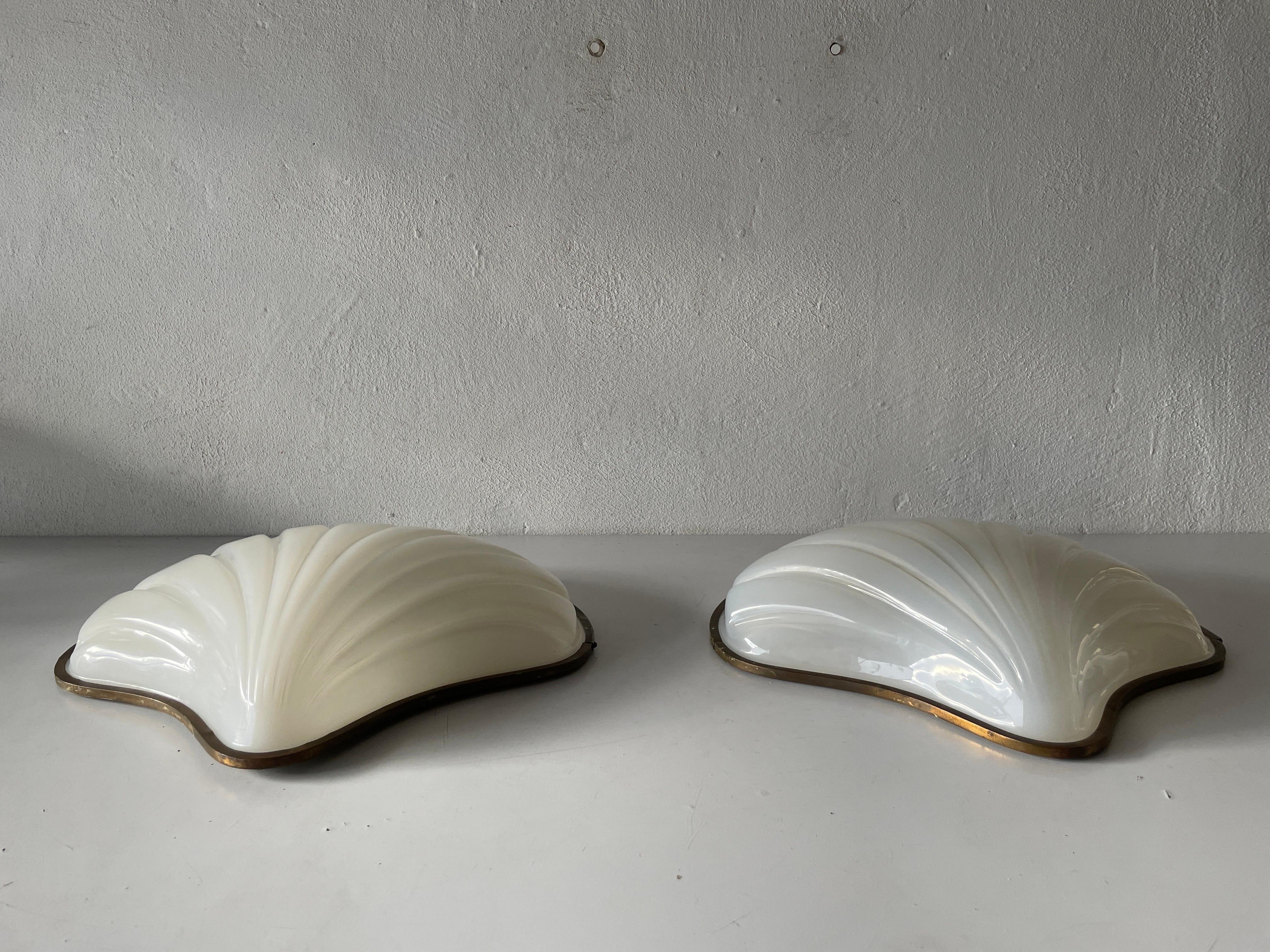 Italian Unique White Plexiglass Shell Shaped Pair of Large Sconces, 1950s, Italy For Sale