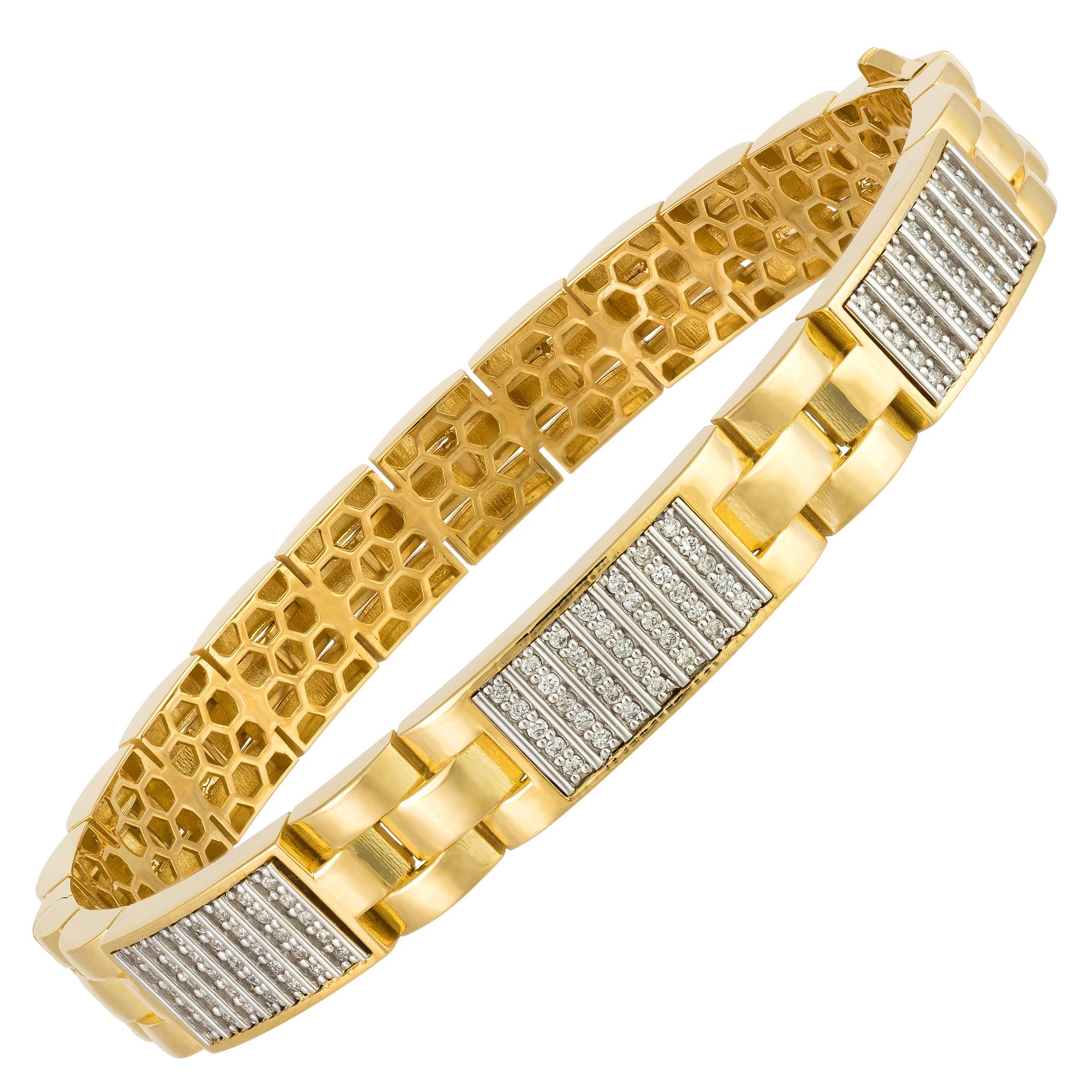 Modern Unique White Yellow Gold 18K Bracelet Diamond for Her For Sale