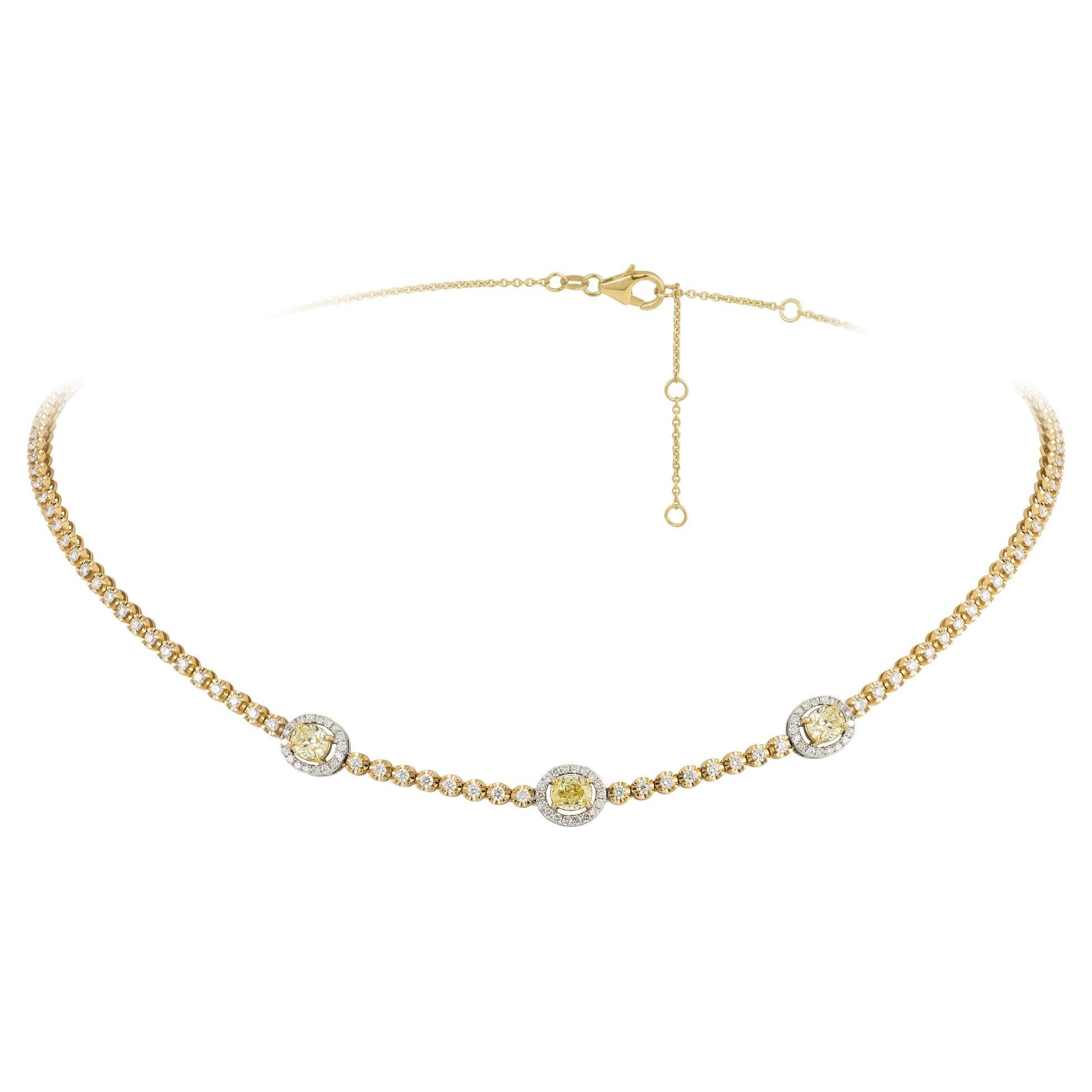 Einzigartige Weiß-Gelbgold-Halskette aus 18 Karat Gelbgold mit gelben Diamanten für sie im Angebot