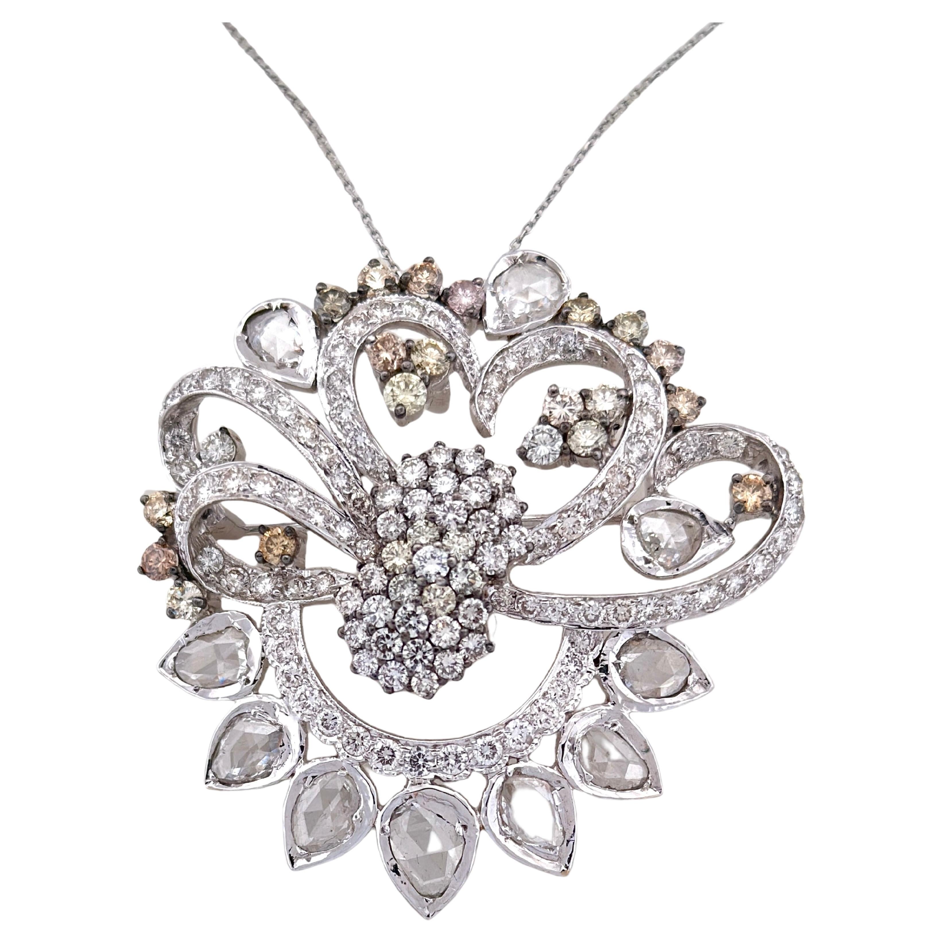 Unique Whited Diamond Pendant And Brooch