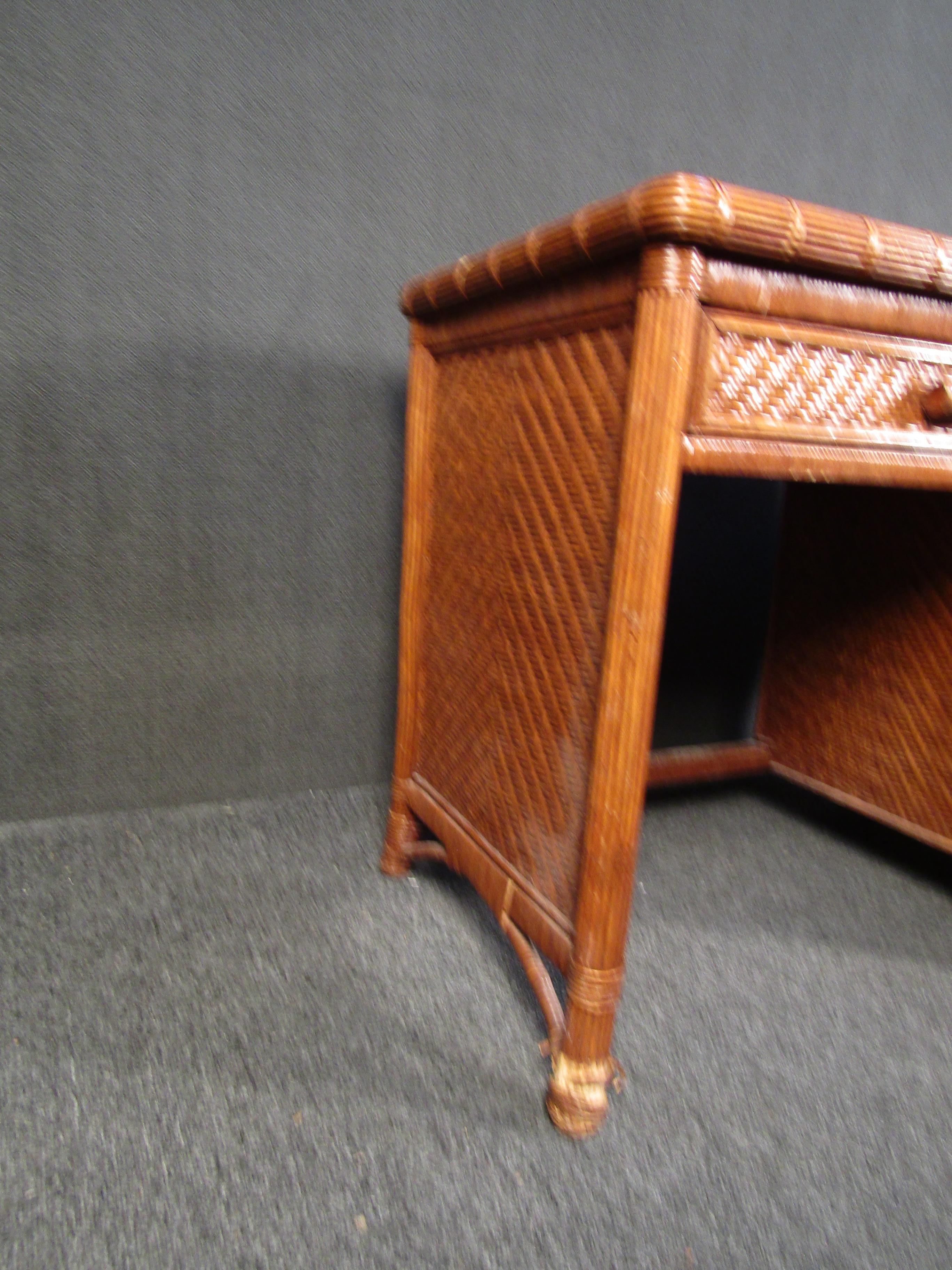 Mid-Century Modern Unique Wicker and Bamboo Desk