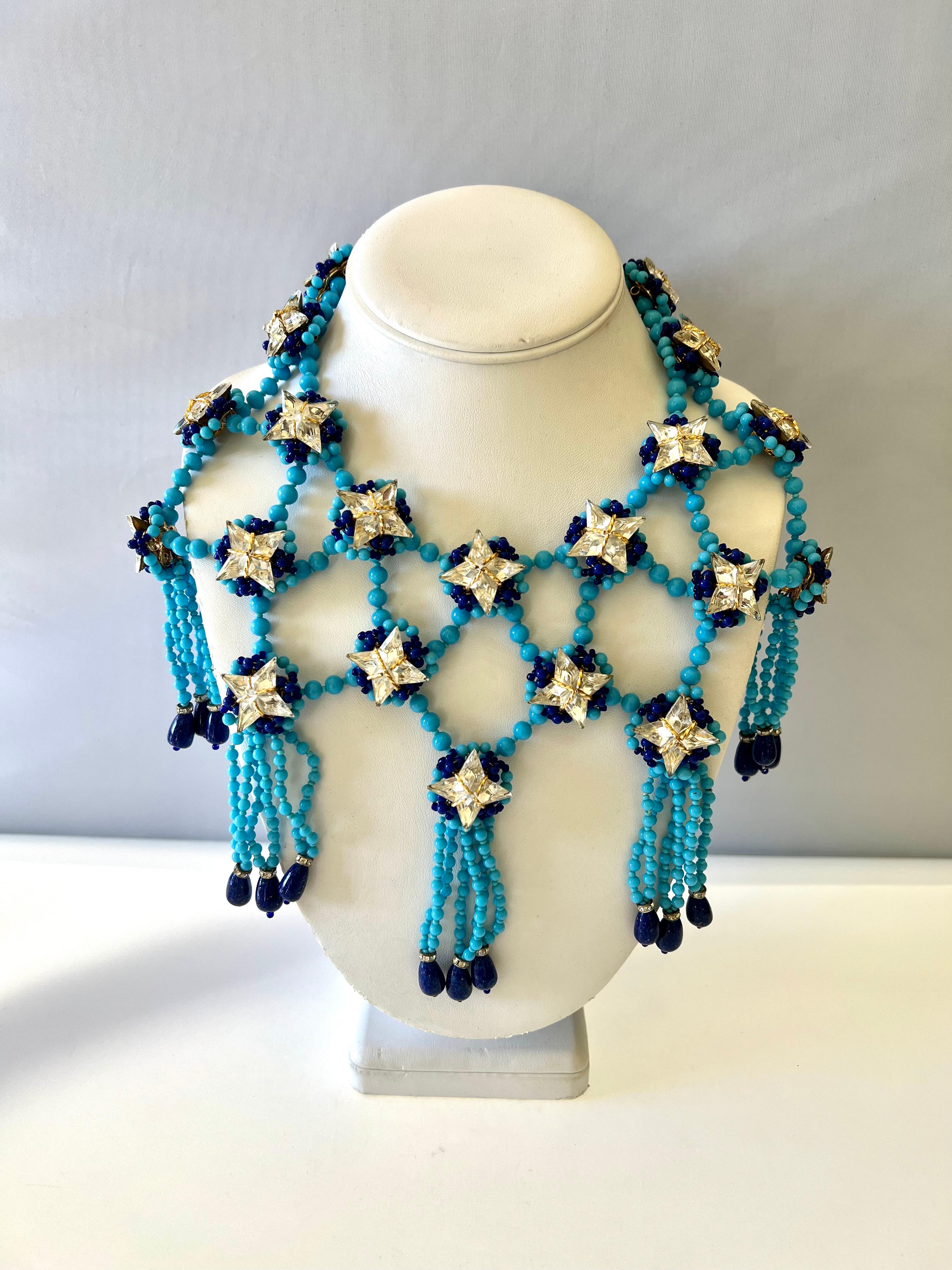 Artisan Unique William de Lillo Turquoise Trellis Star Necklace   For Sale
