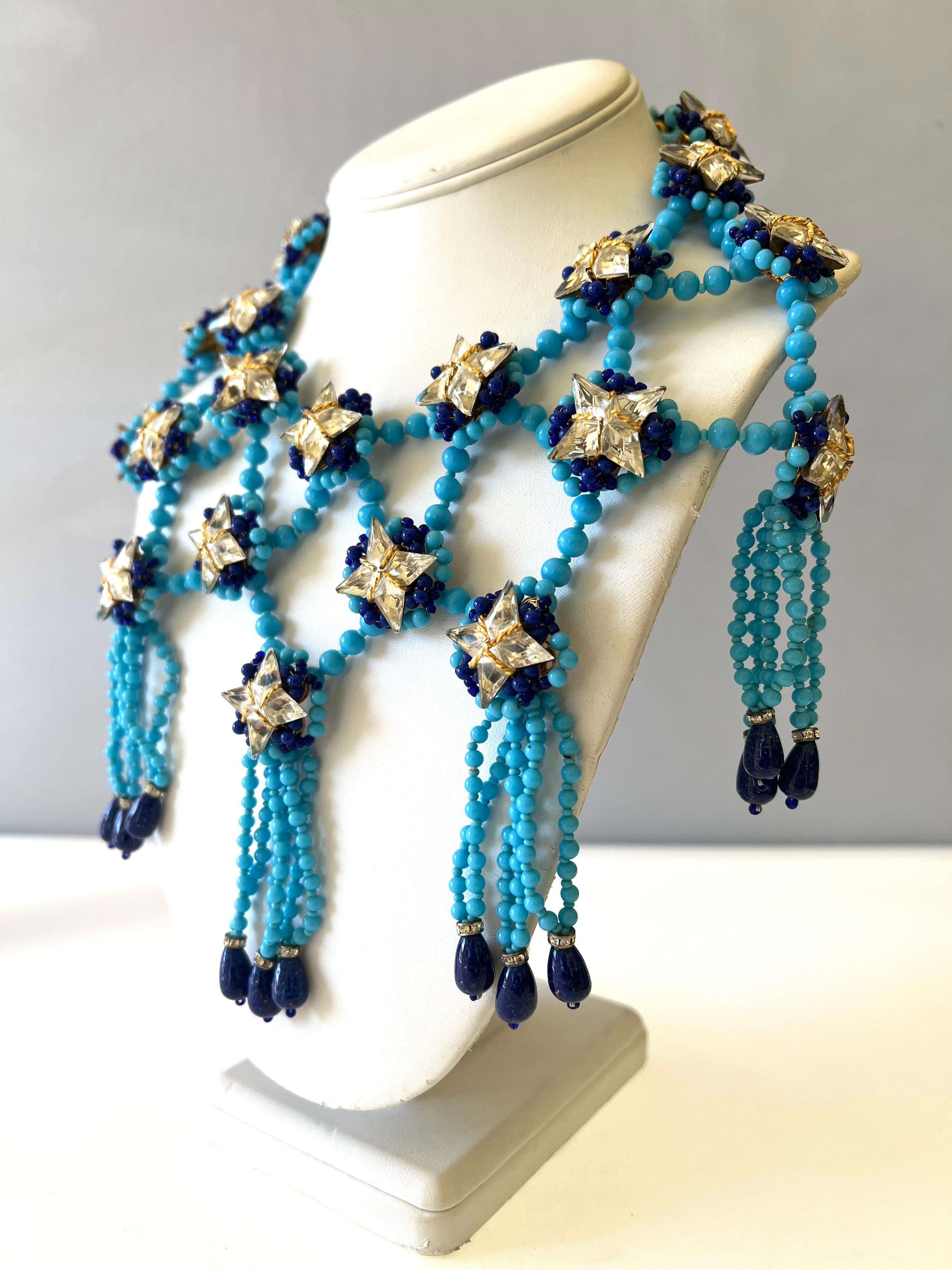Bead Unique William de Lillo Turquoise Trellis Star Necklace   For Sale