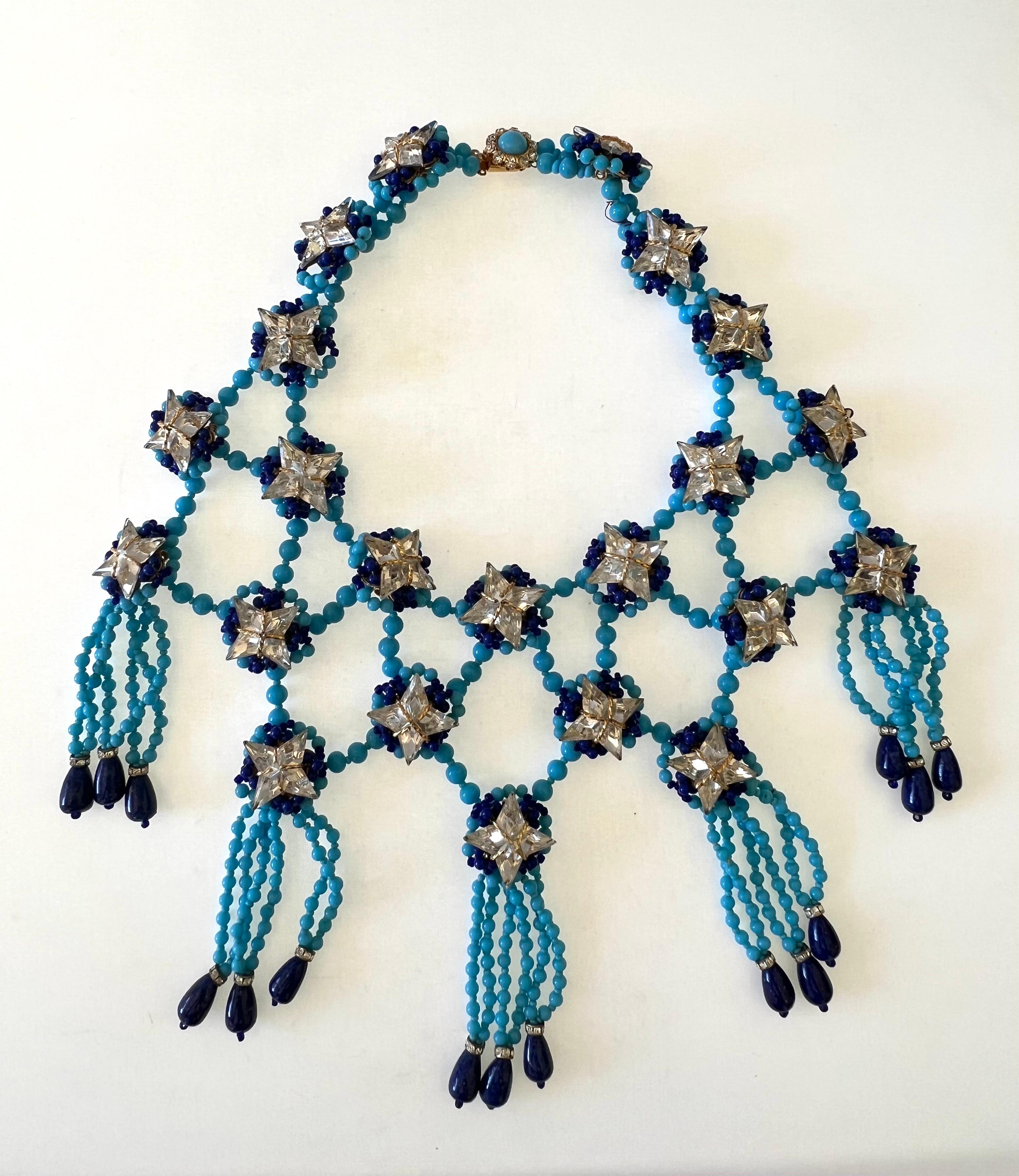 Unique William de Lillo Turquoise Trellis Star Necklace   In Excellent Condition For Sale In Palm Springs, CA