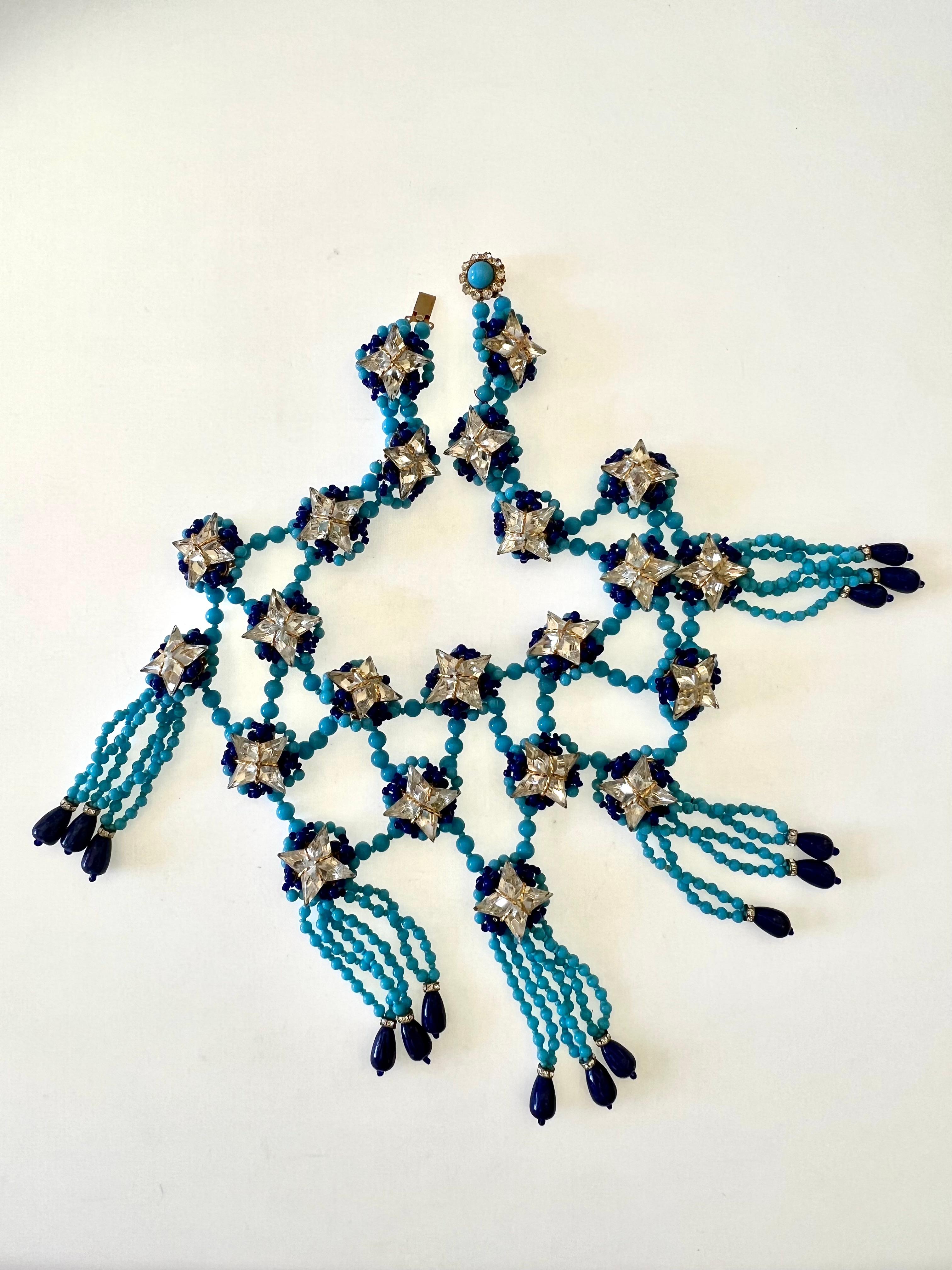 Women's Unique William de Lillo Turquoise Trellis Star Necklace   For Sale