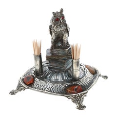 Wisdom Owl Shaped Silver Toothpick Holder 'signed'