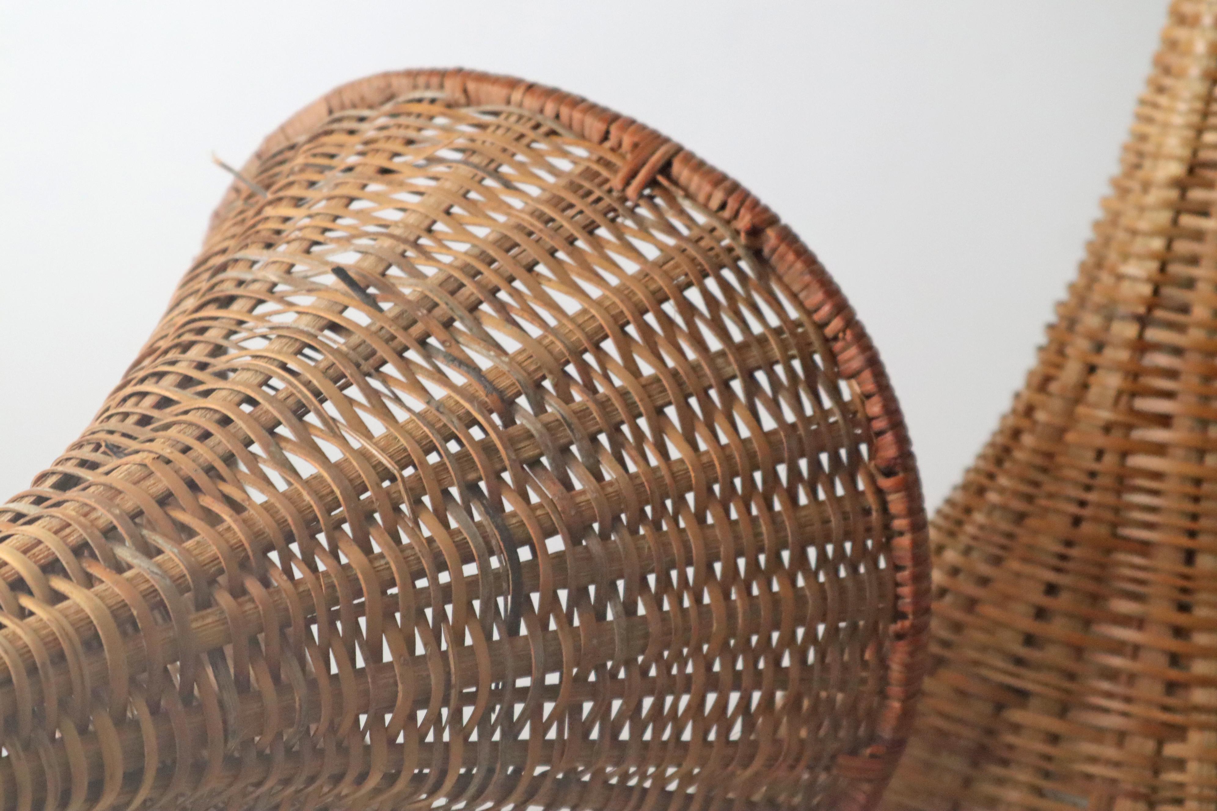 Unique Witch Hat Pendant Lamp made of Rattan and White Glass, Italy 1960s 8