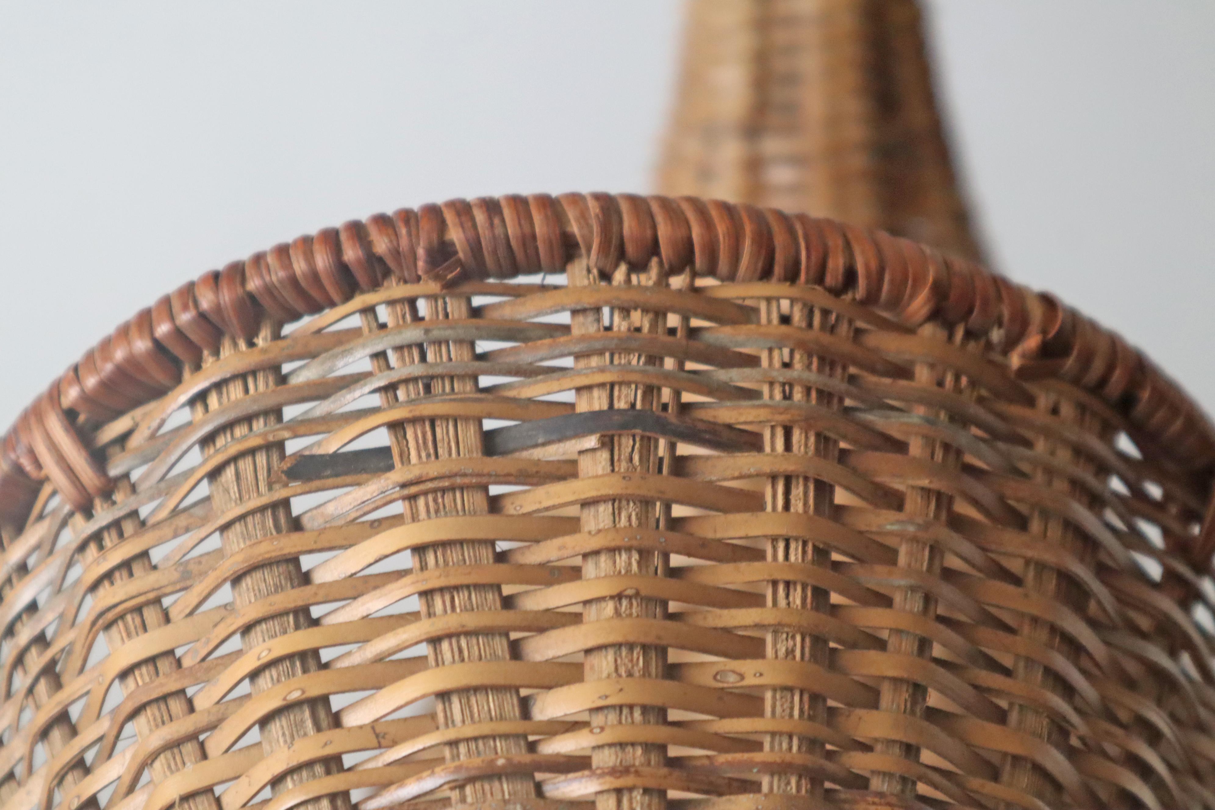 Unique Witch Hat Pendant Lamp made of Rattan and White Glass, Italy 1960s 11