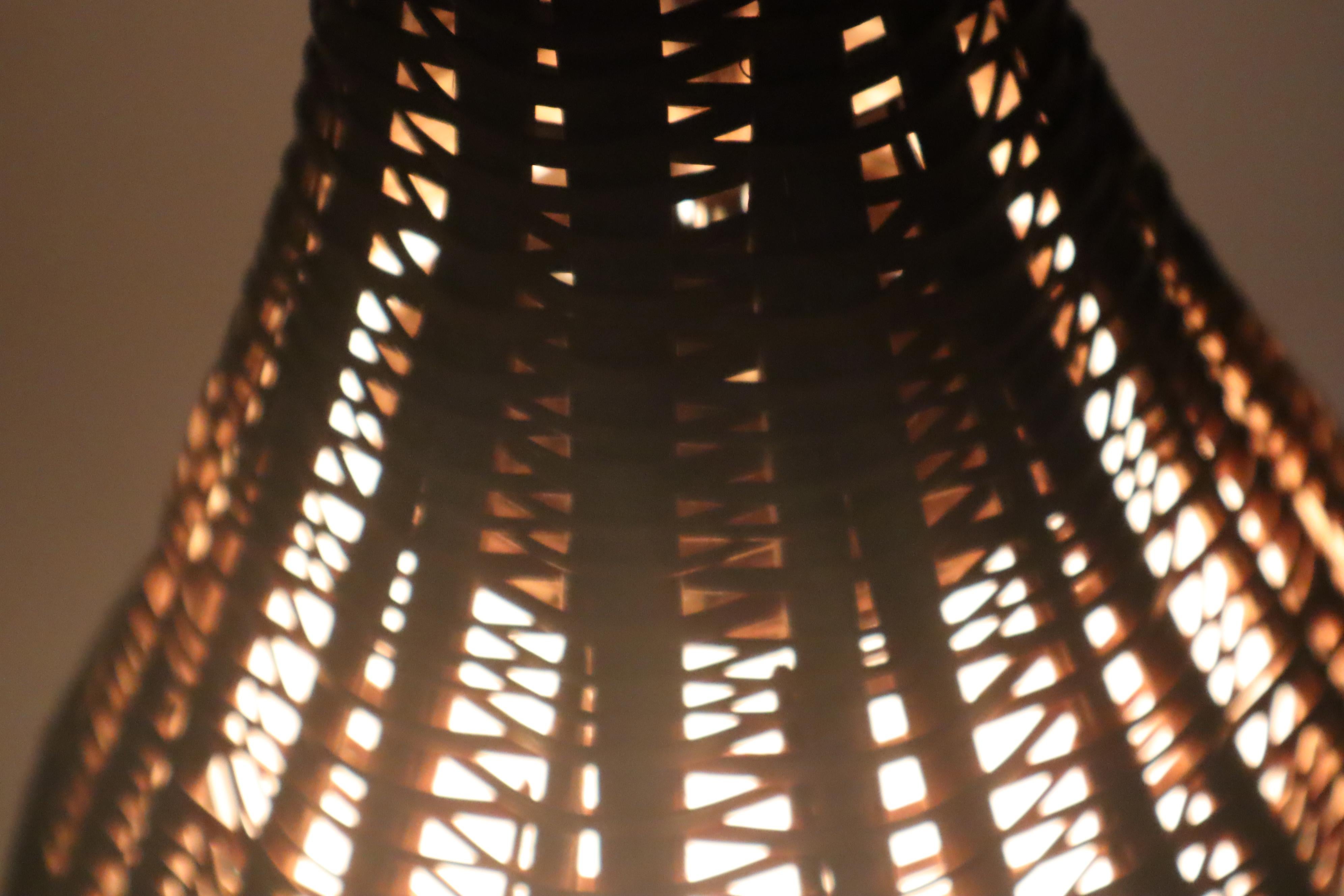 Mid-20th Century Unique Witch Hat Pendant Lamp made of Rattan and White Glass, Italy 1960s