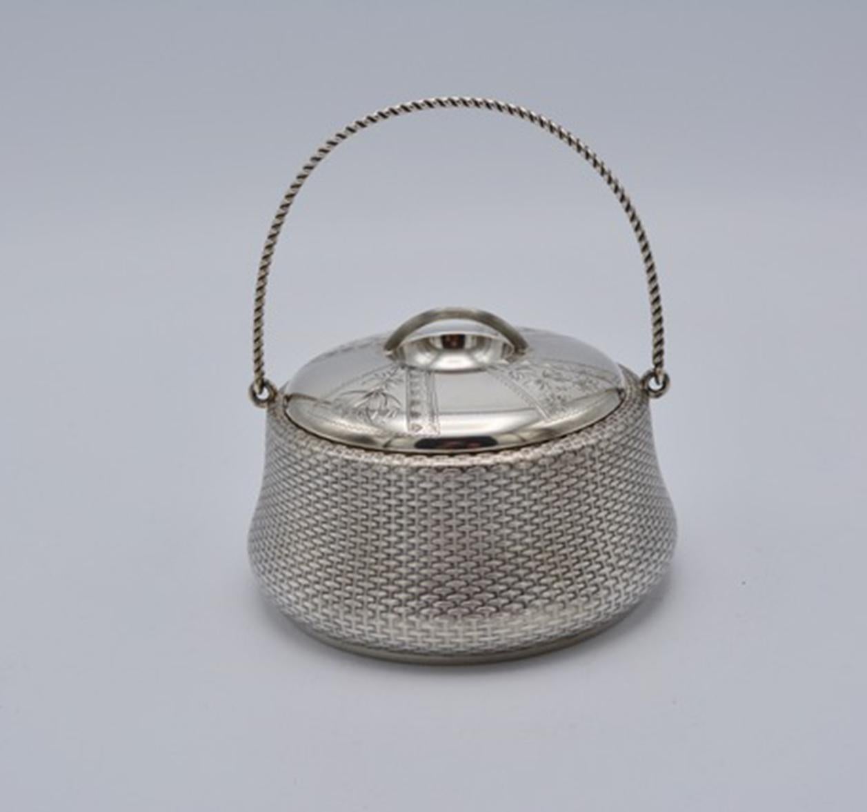 Hand-Crafted Unique Wood and Hughes 3-Piece Sterling Silver Japaneseque Basket-Weave Tea Set