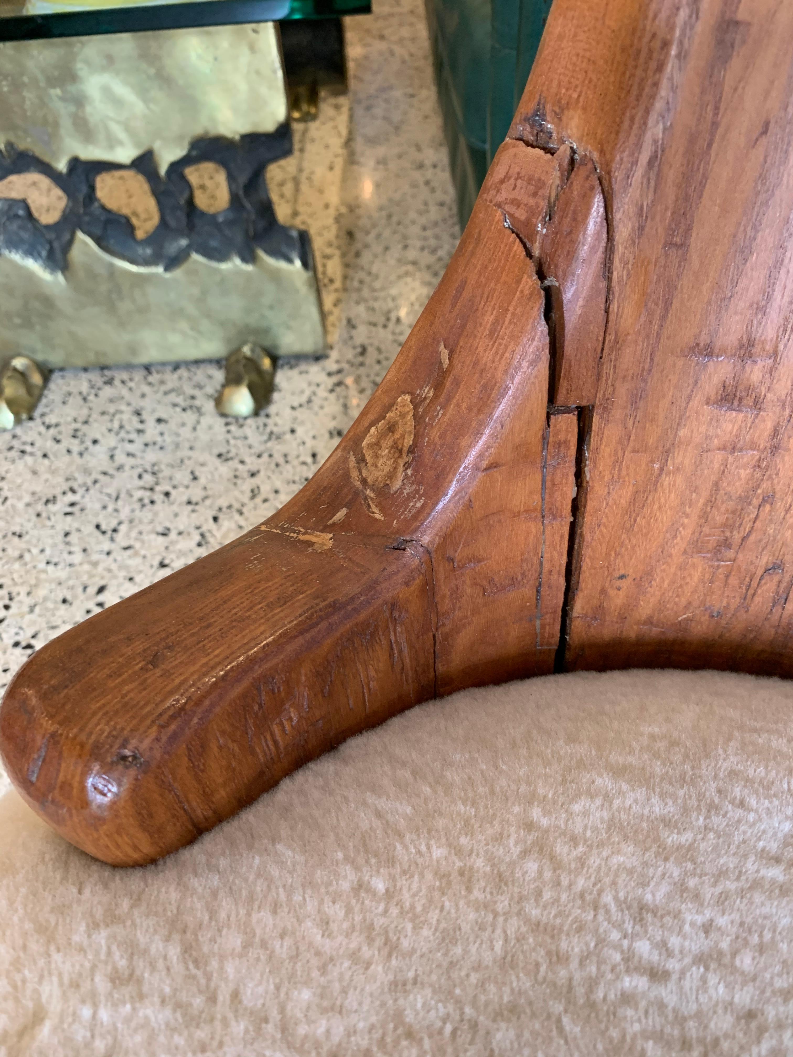 Unique Wood Carved Trunk Chair with Shearling Seat 6
