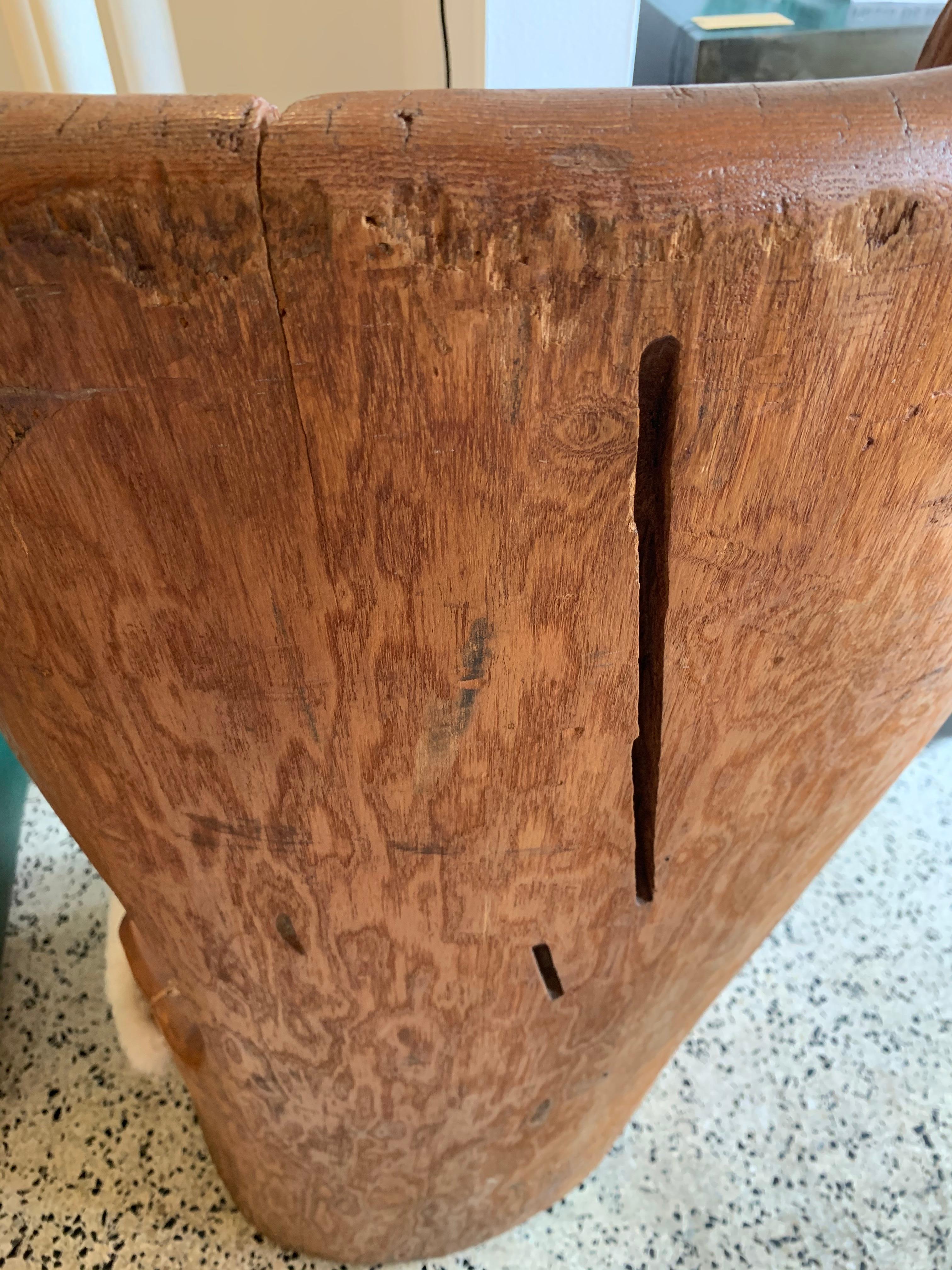 Unique Wood Carved Trunk Chair with Shearling Seat 9