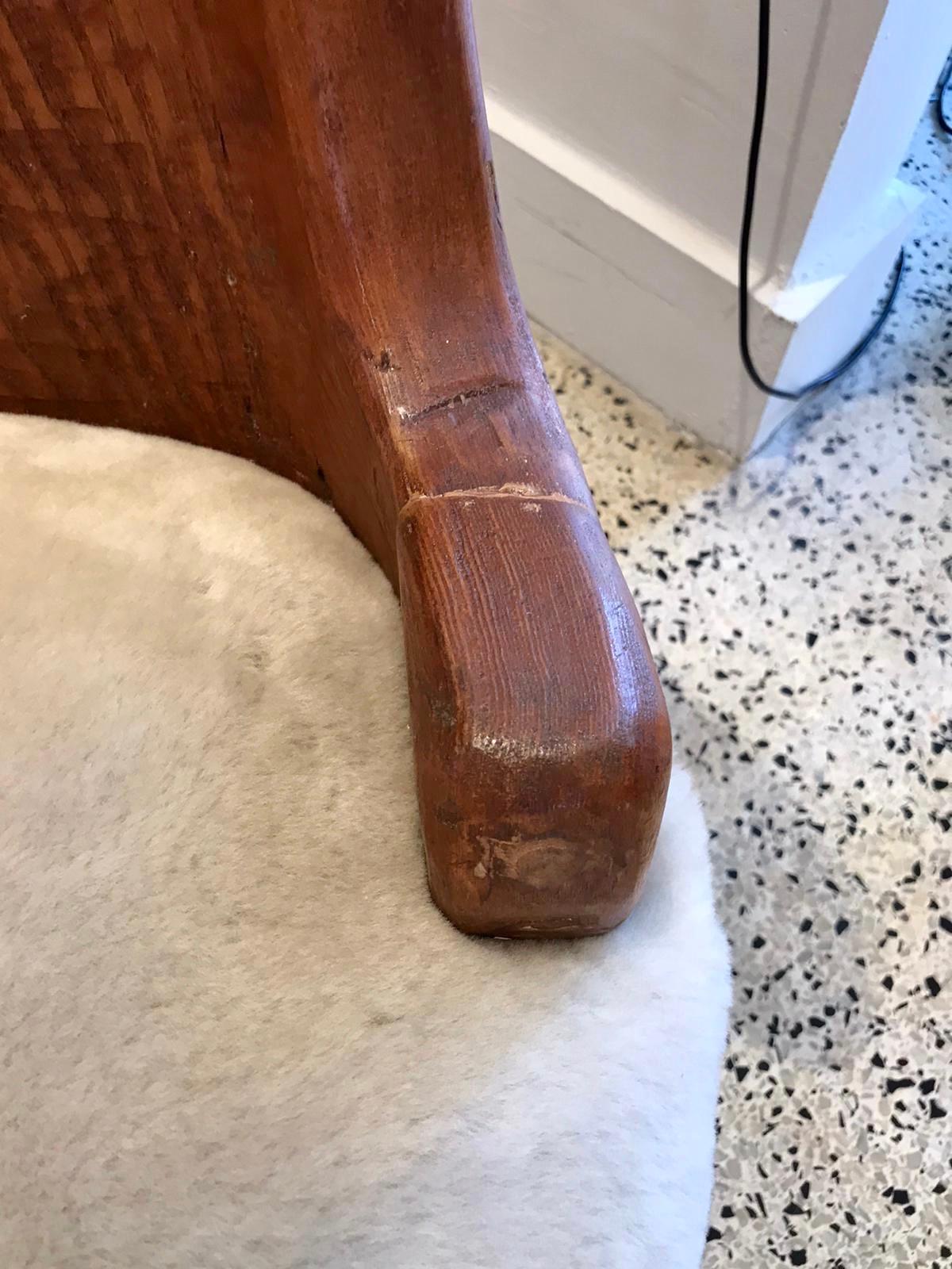 Unique Wood Carved Trunk Chair with Shearling Seat In Good Condition In East Hampton, NY