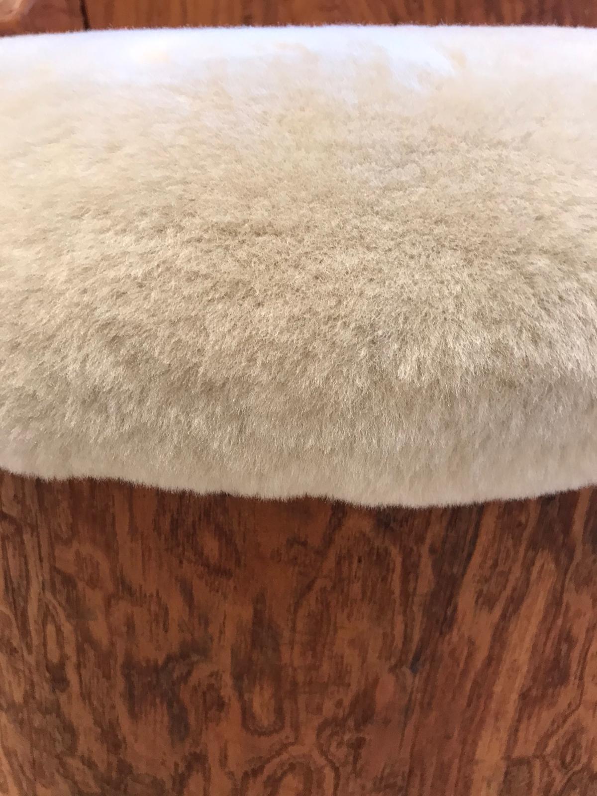 Wool Unique Wood Carved Trunk Chair with Shearling Seat