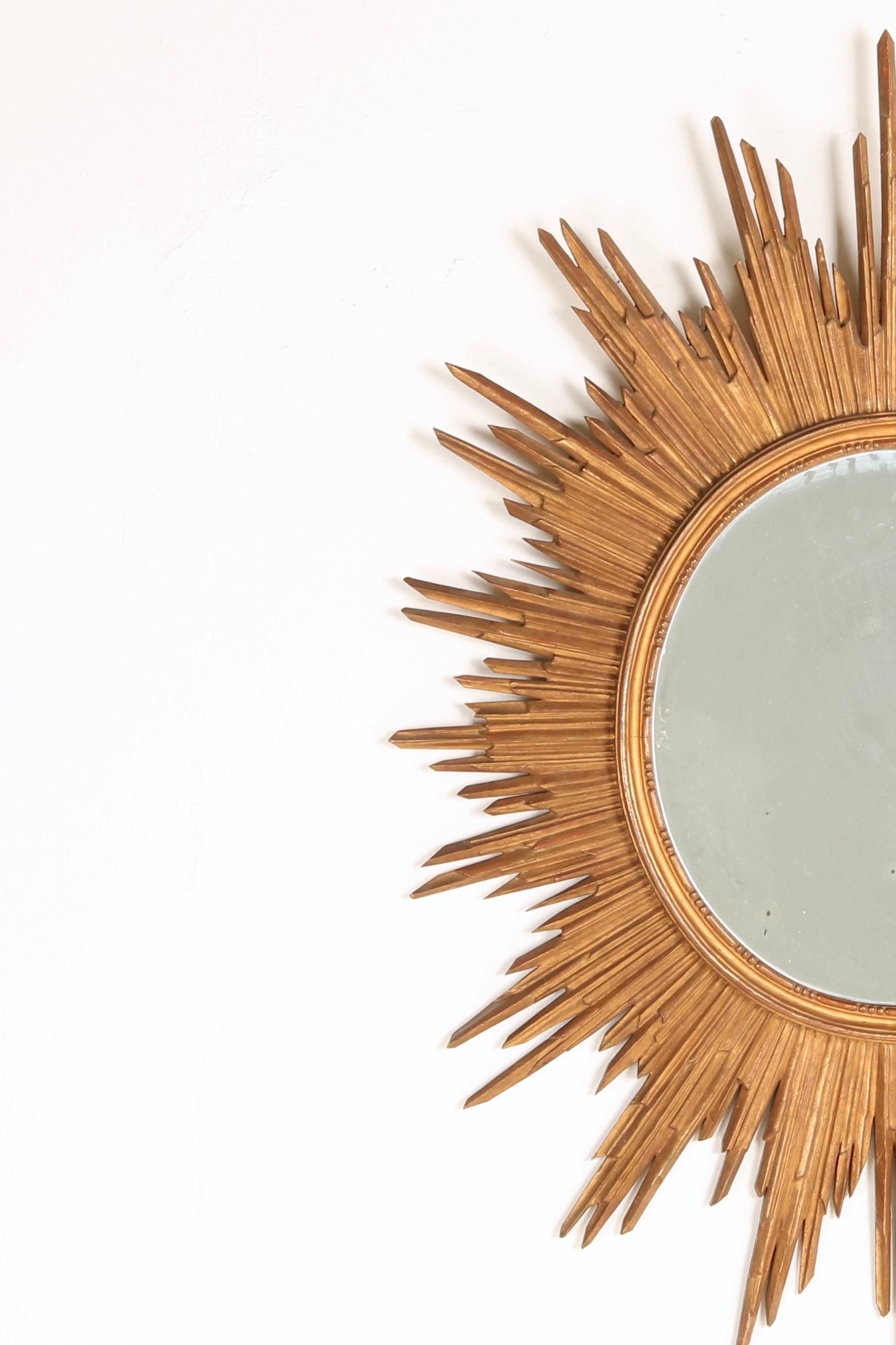 Mid-20th Century Unique Wood Mirror Sun Shaped, Italian Design 
