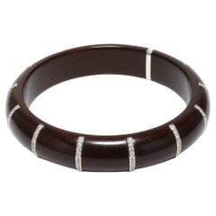 Unique Wooden Bangle Bracelet with 0.96 Carat Diamond Inlays in 18K White Gold
