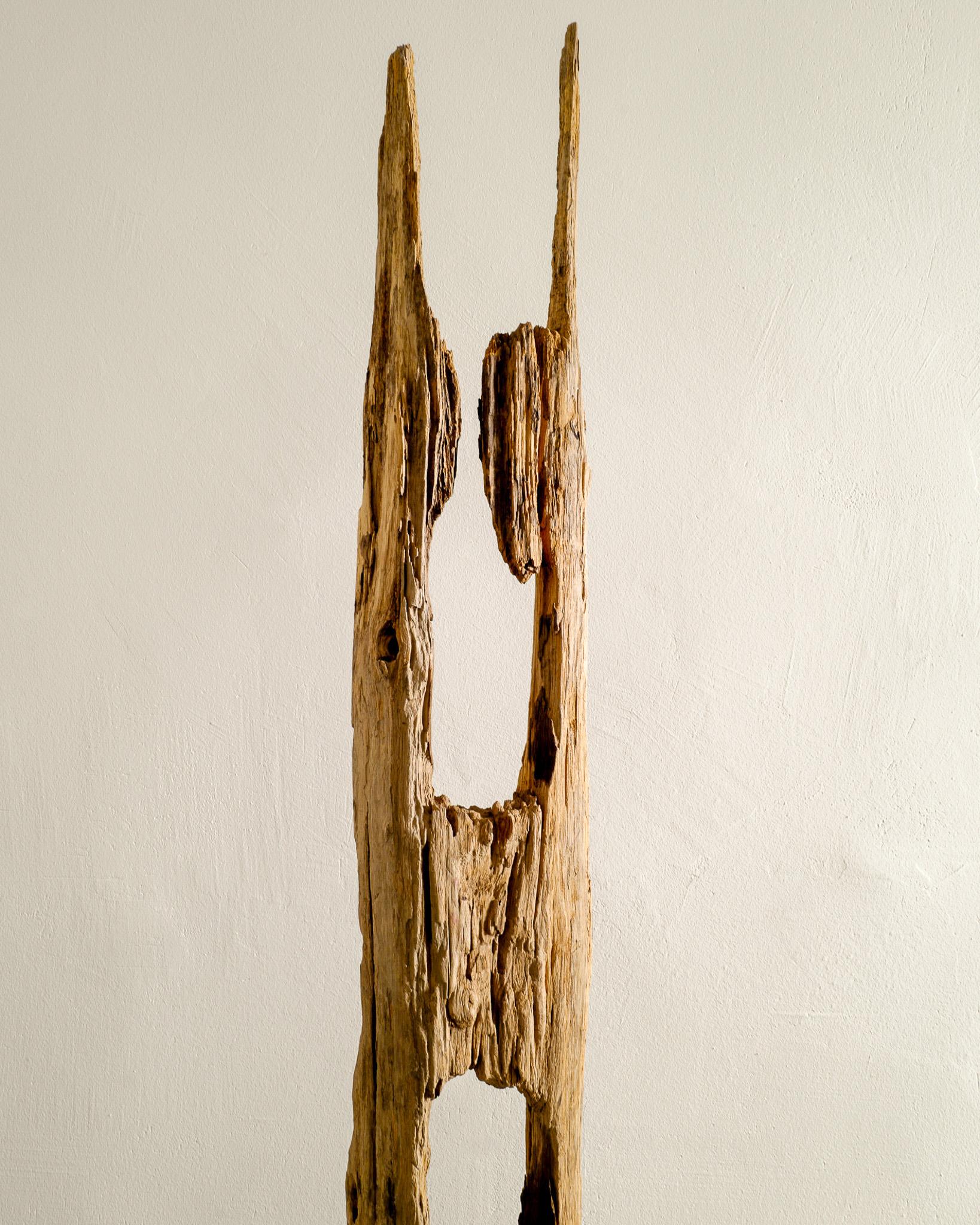 Swedish Unique Wooden Floor Toteme Sculpture in a Wabi Sabi and Brutalist Style For Sale