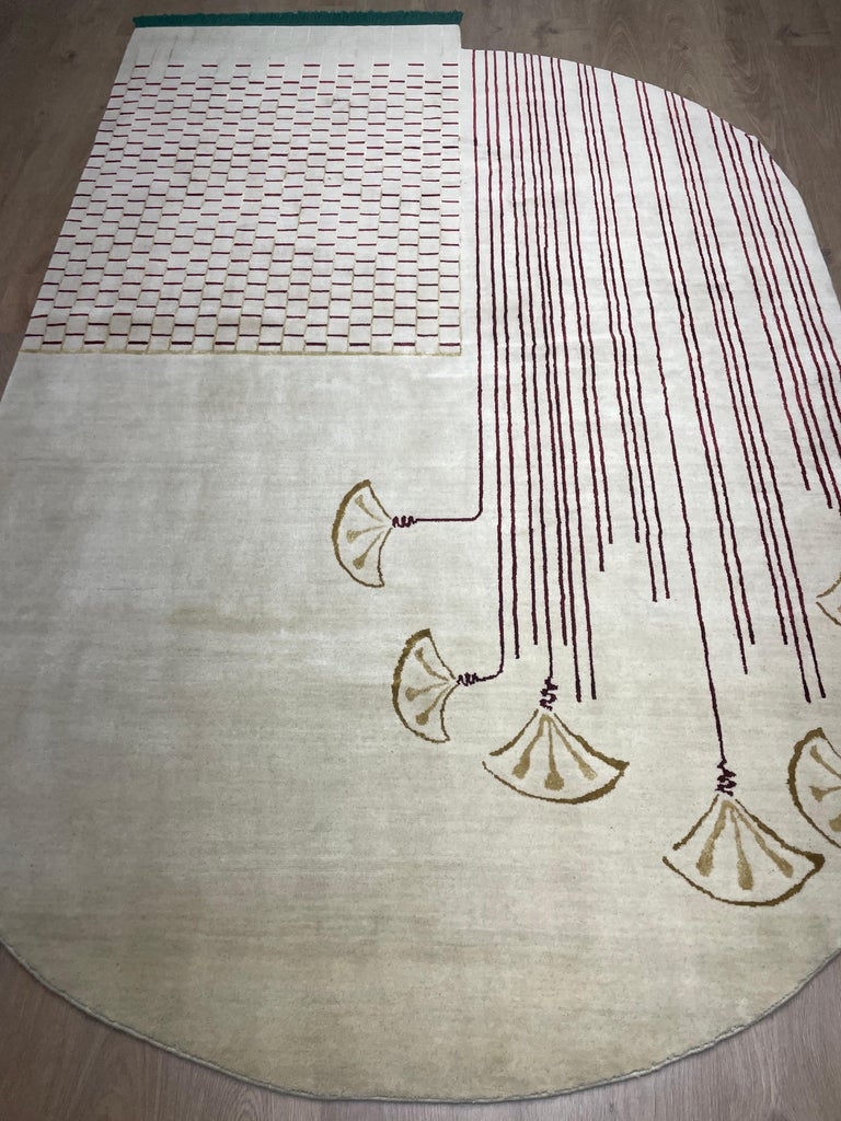 Unique Wool and Bamboo Silk Hand-Knotted Cut-Out Rug with Lotus Flower ...