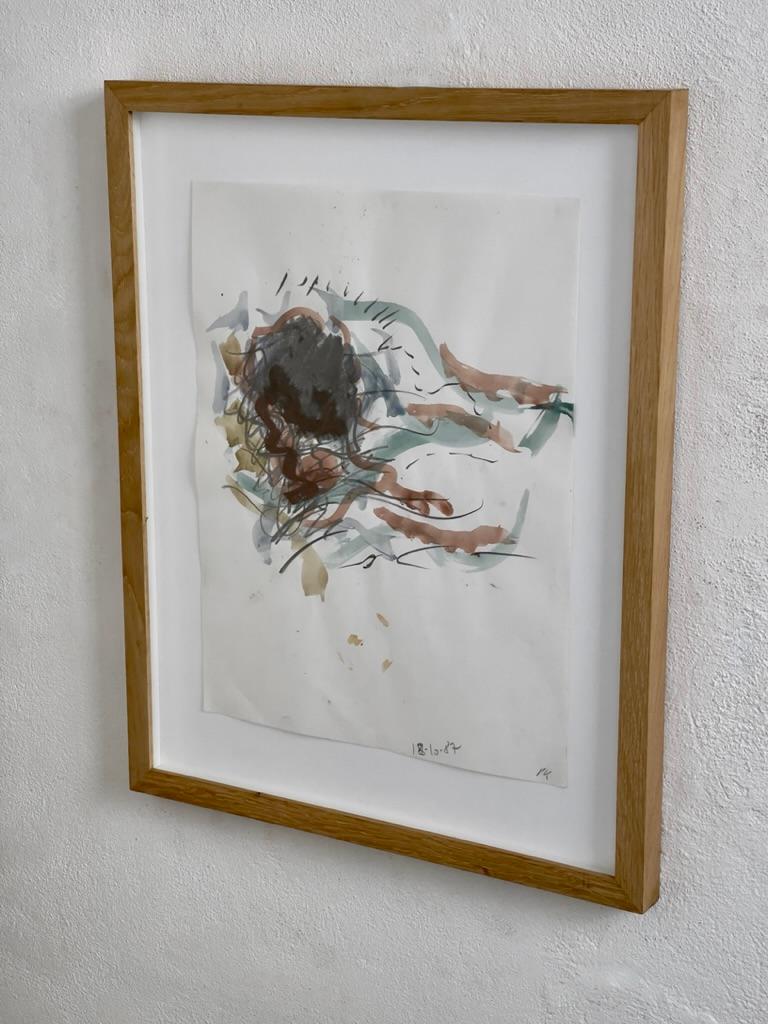 Late 20th Century Unique work by Per Kirkeby, Untitled, 1987, Gouache 54 cm x 43 cm in oak frame For Sale