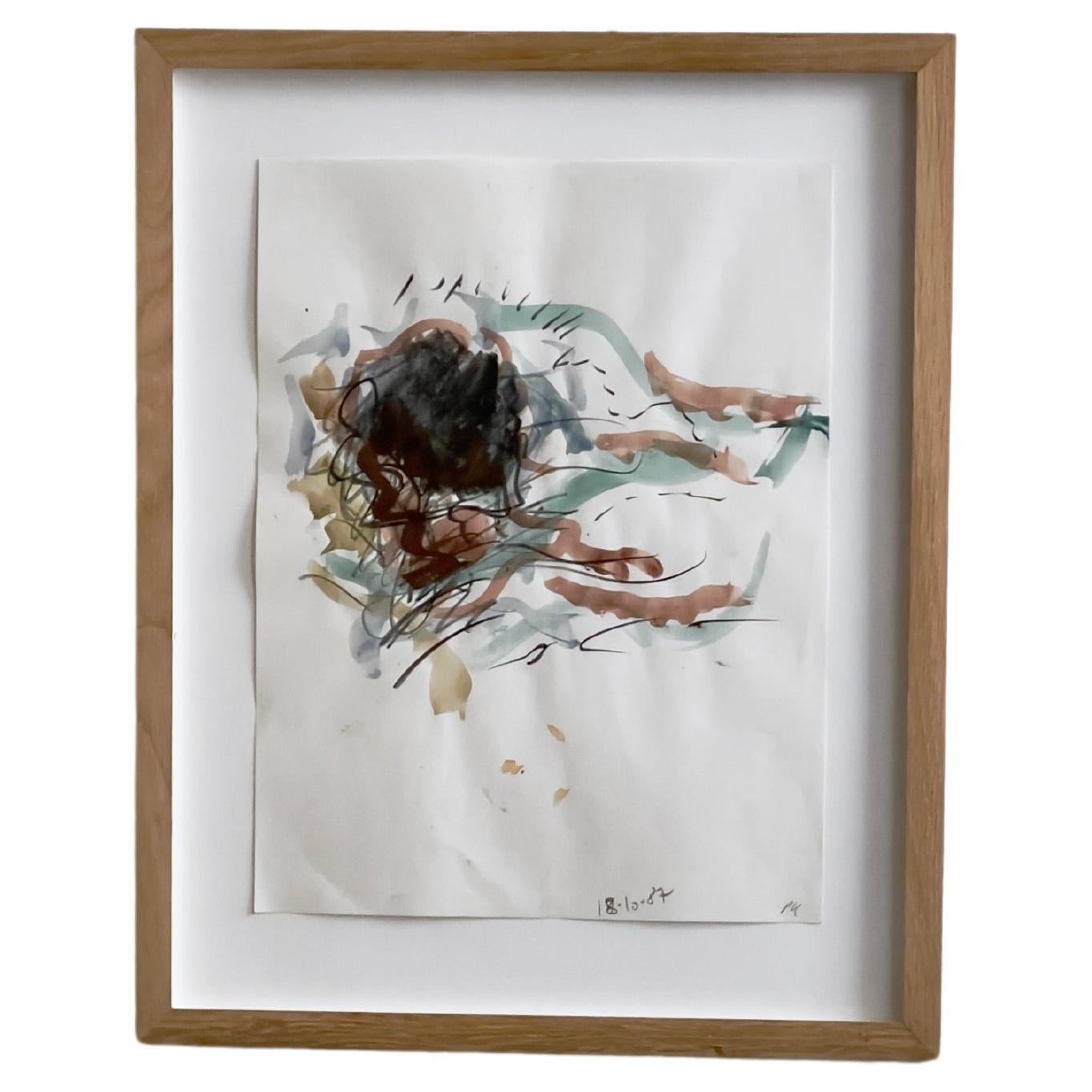 Unique work by Per Kirkeby, Untitled, 1987, Gouache 54 cm x 43 cm in oak frame For Sale
