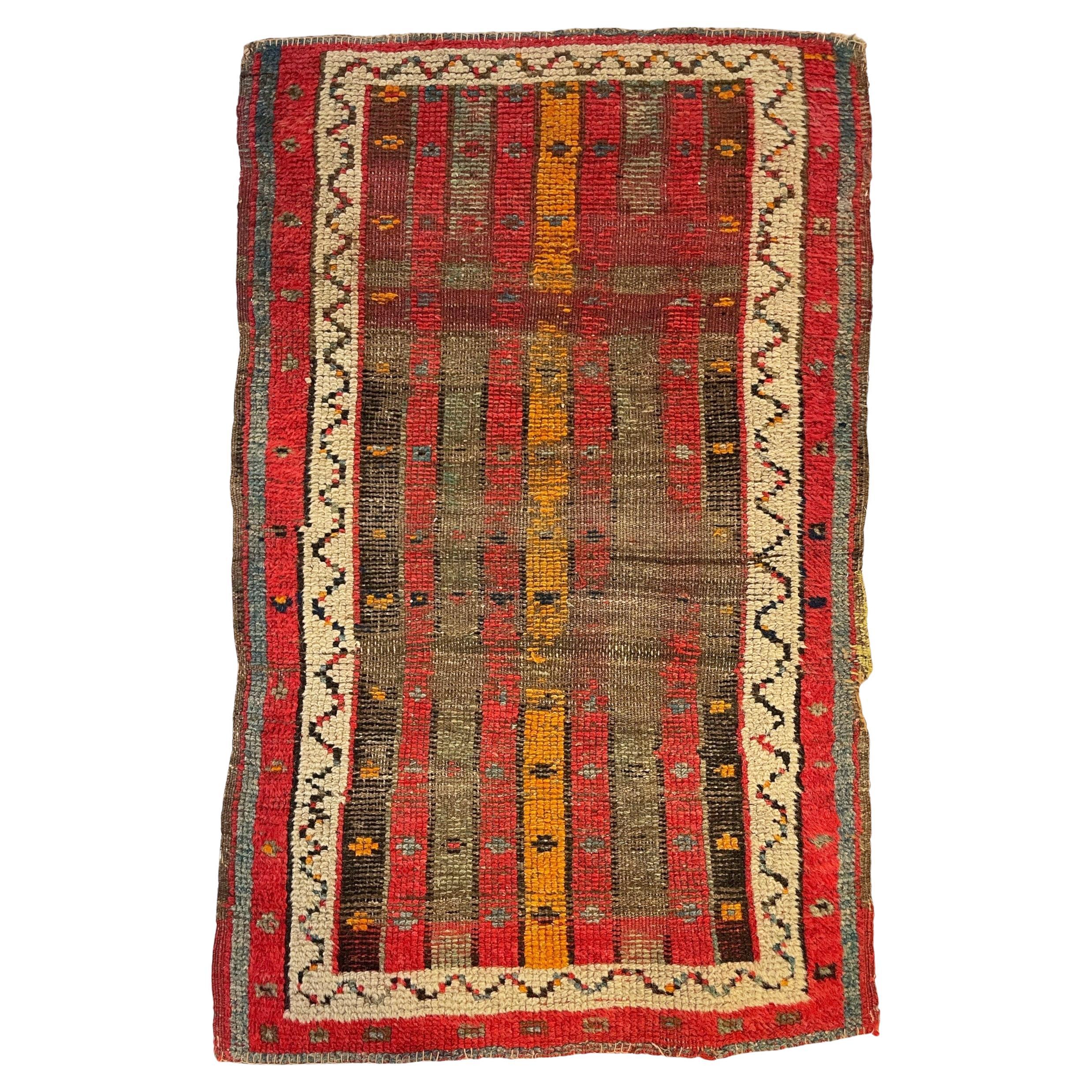 Alfombra antigua única de lana pura desgastada a rayas del Cáucaso, c. 1920-30 en venta
