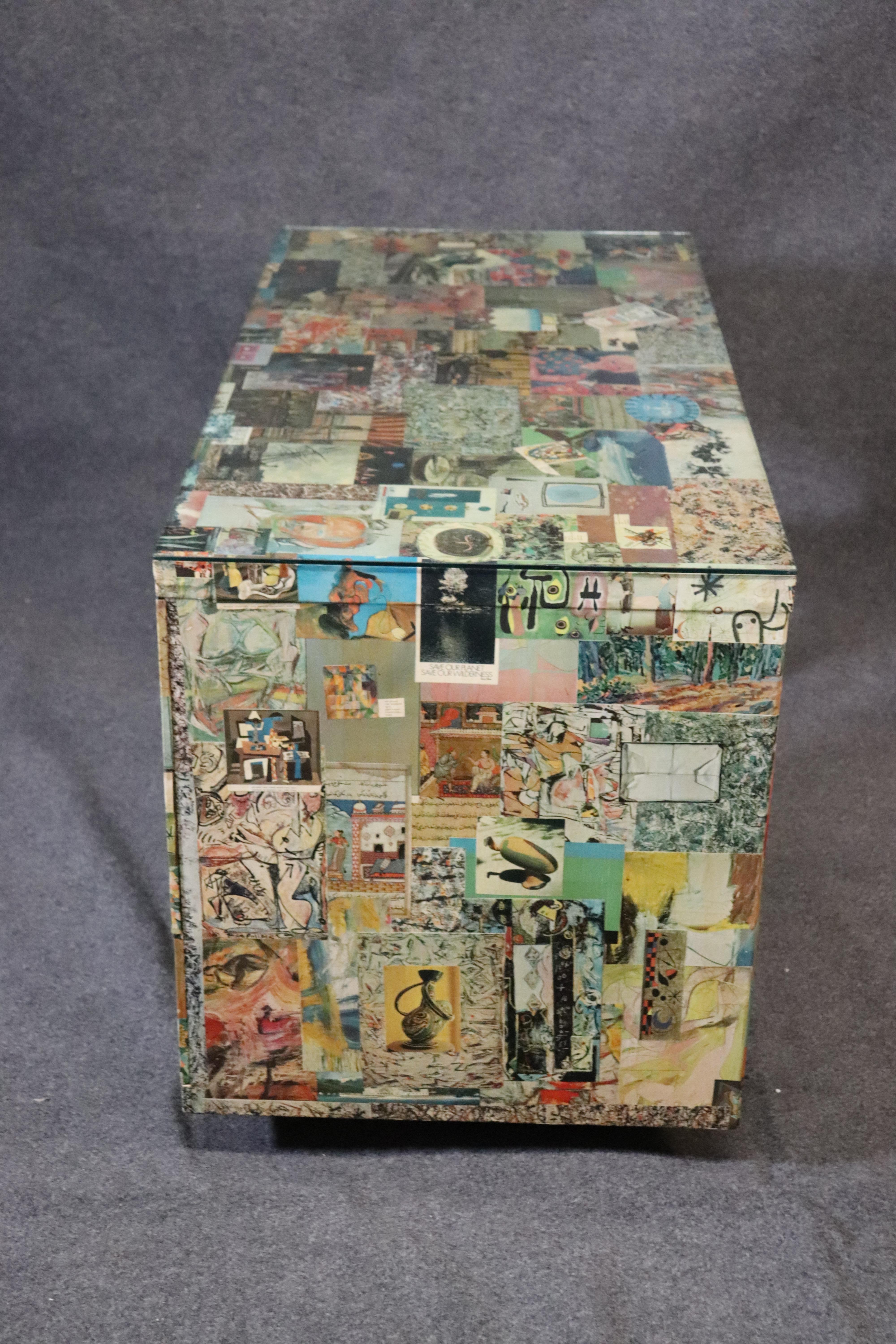 Walnut Unique Wrapped Collage Mid-Century Modern Artistic Writing Desk Table circa 1960