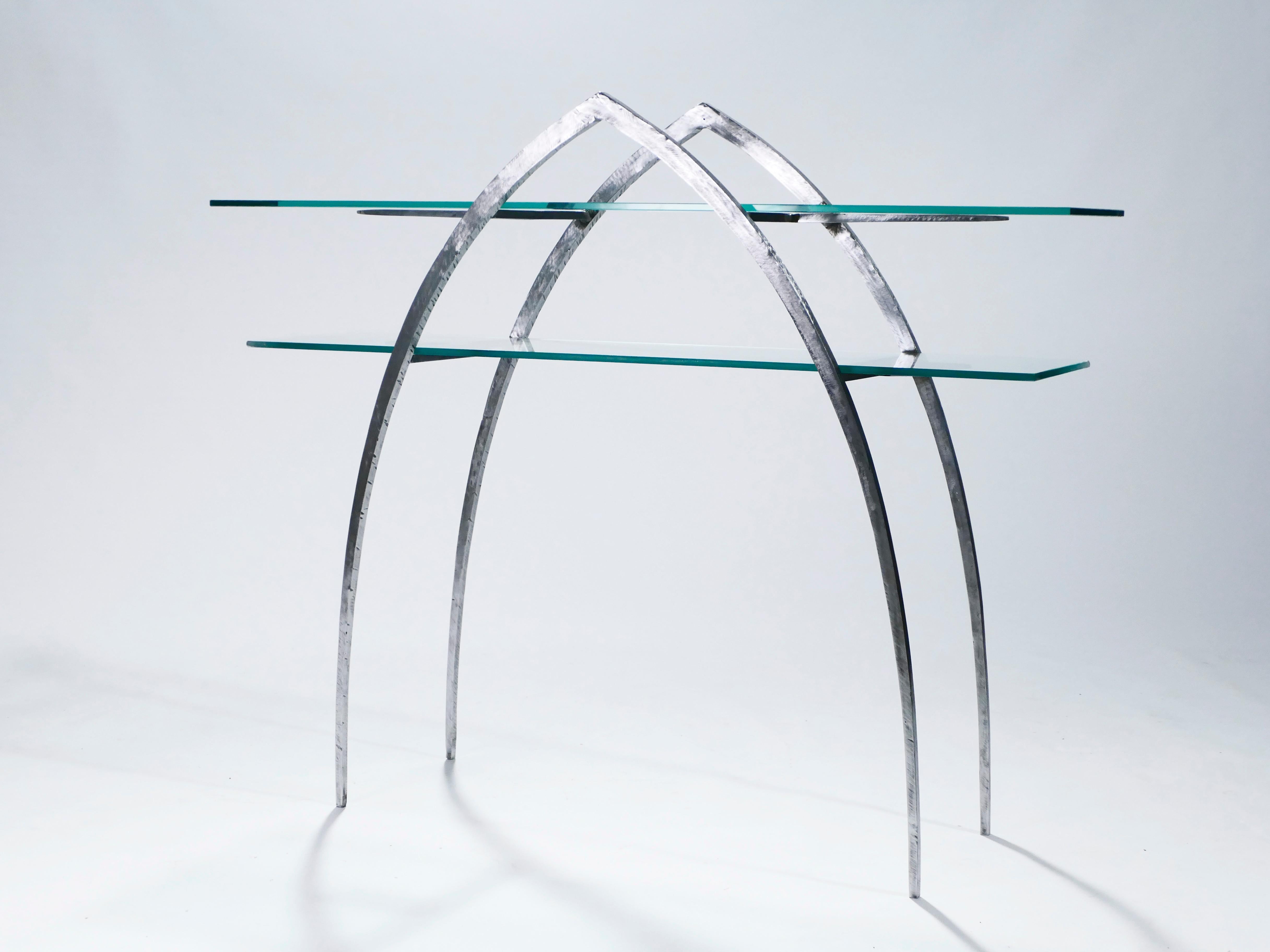 French Unique Wrought Iron and Glass Console, circa 2000