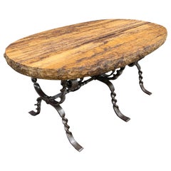 Unique Wrought Iron and Outstanding Marble Top Midcentury Coffee or Couch Table