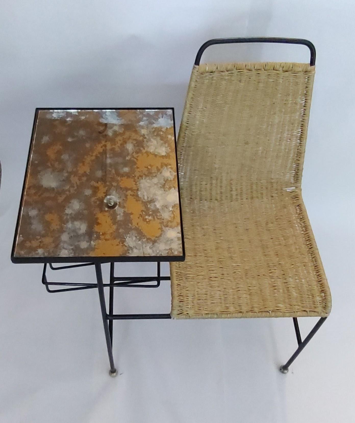 Modern Unique Wrought Iron and Wicker Gossip Bench in the Style of Arthur Umanoff 1950s For Sale