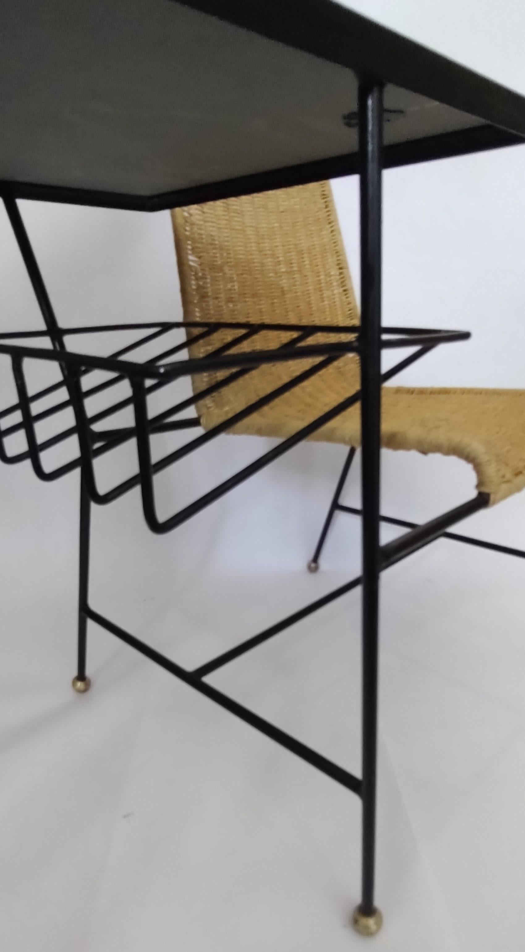 Welded Unique Wrought Iron and Wicker Gossip Bench in the Style of Arthur Umanoff 1950s For Sale
