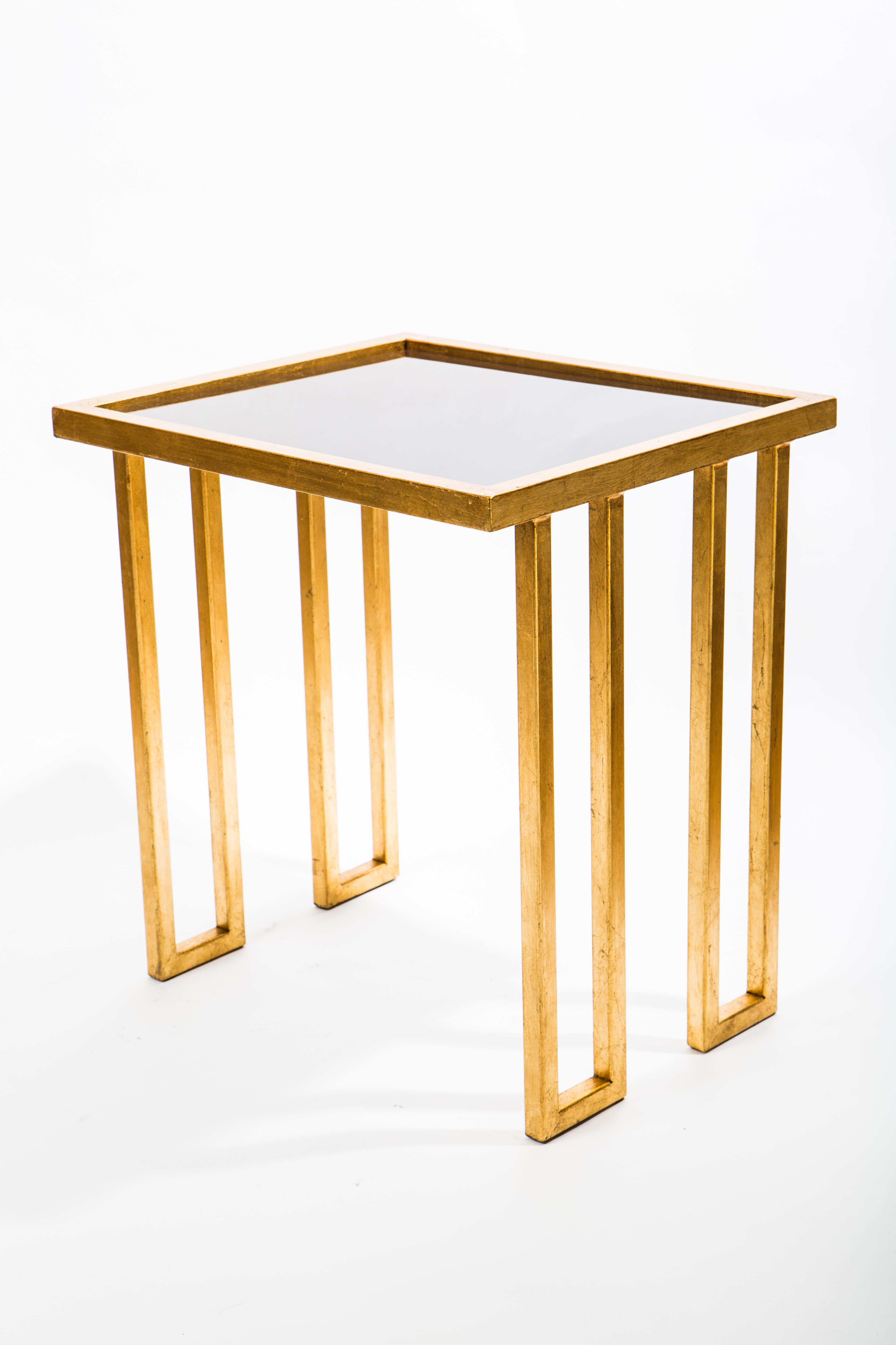 Unique Wrought Iron Nesting Tables in 24 Ct Gold Leaf with Bronze Glass Tops For Sale 4