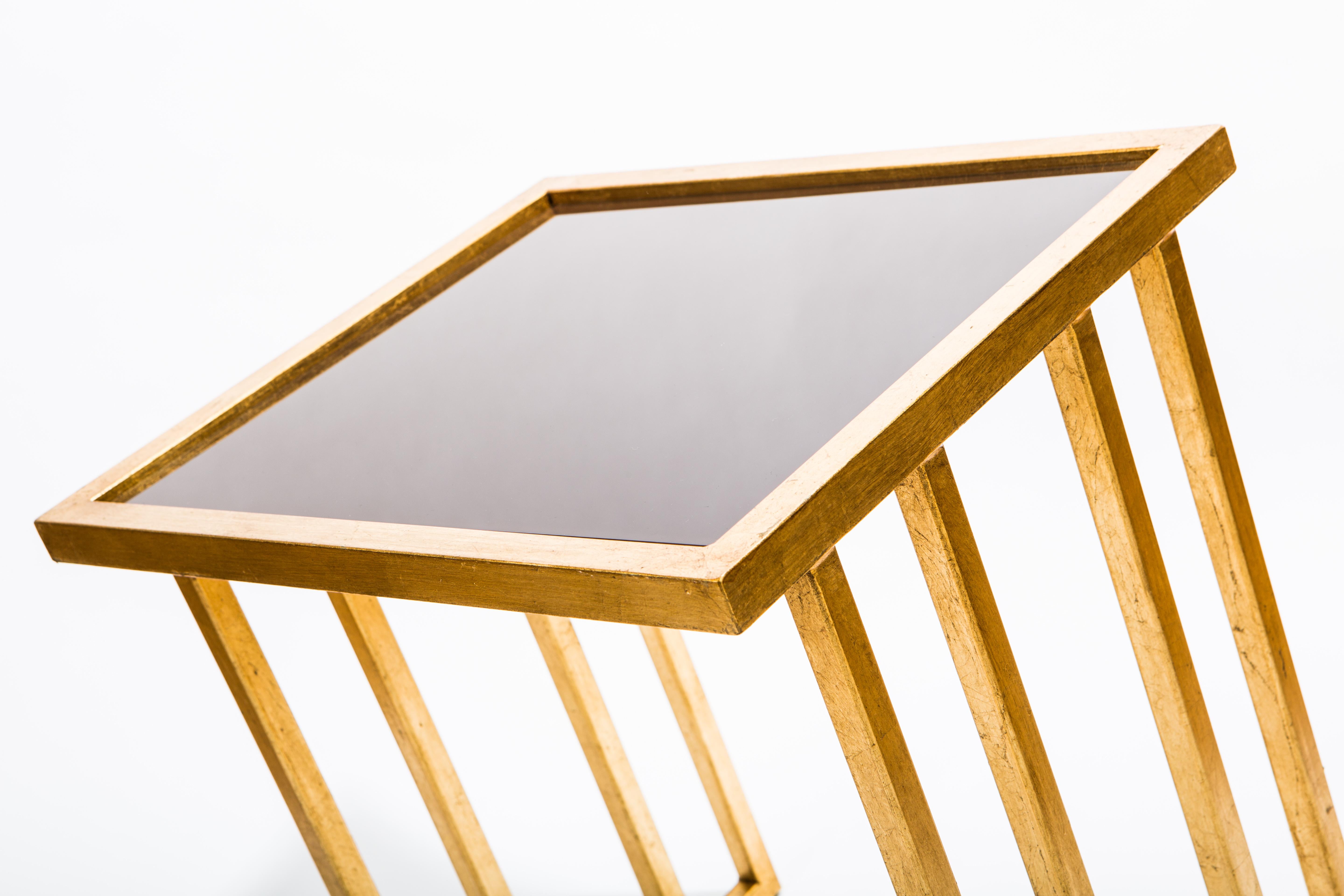 Unique Wrought Iron Nesting Tables in 24 Ct Gold Leaf with Bronze Glass Tops For Sale 6