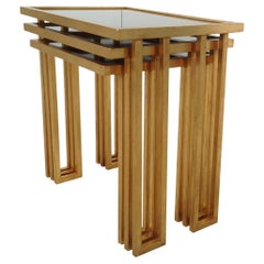 Unique Wrought Iron Nesting Tables in 24 Ct Gold Leaf with Bronze Glass Tops