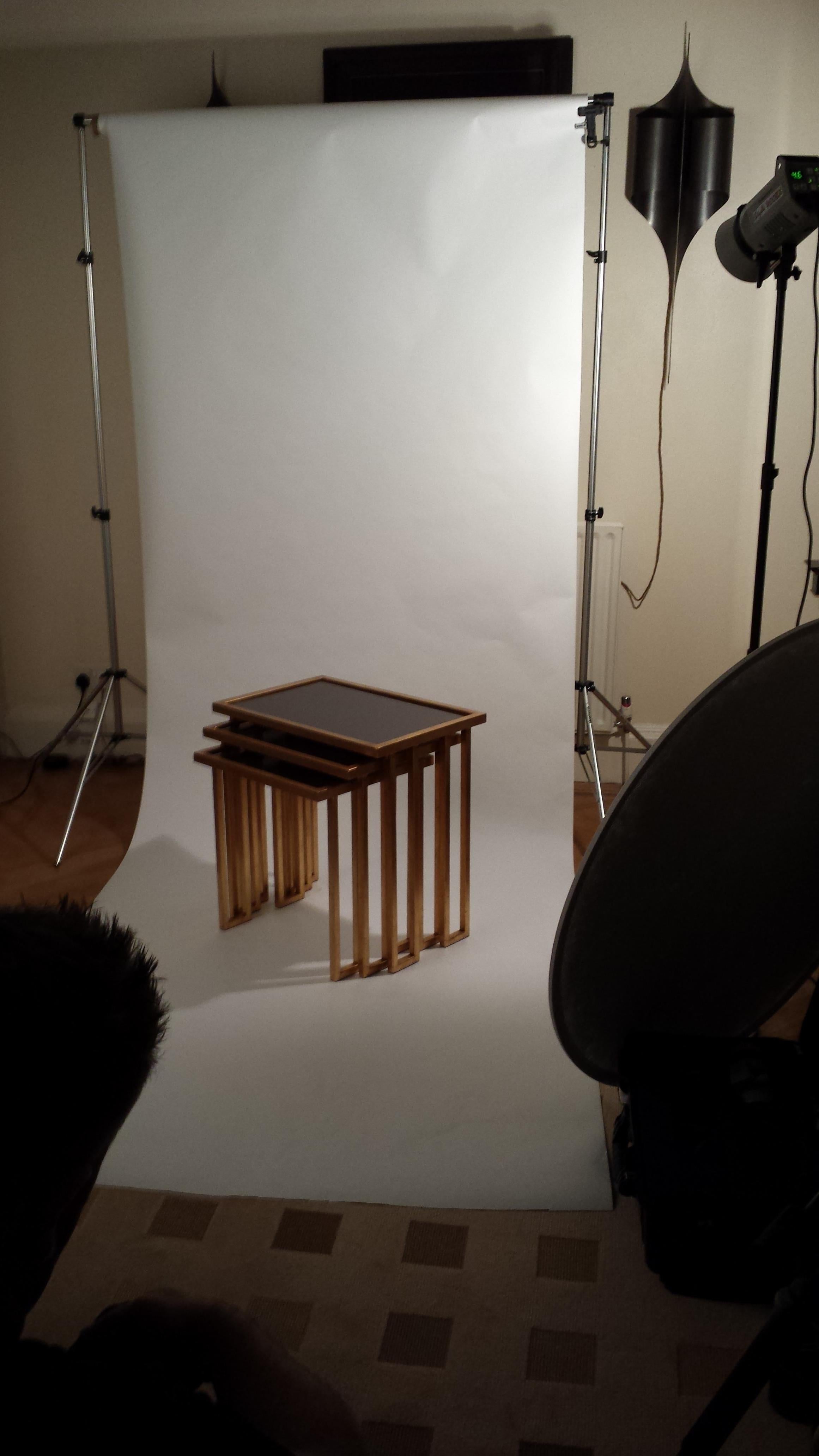 Unique Wrought Iron Nesting Tables in 24 Ct Gold Leaf with Bronze Glass Tops For Sale 2