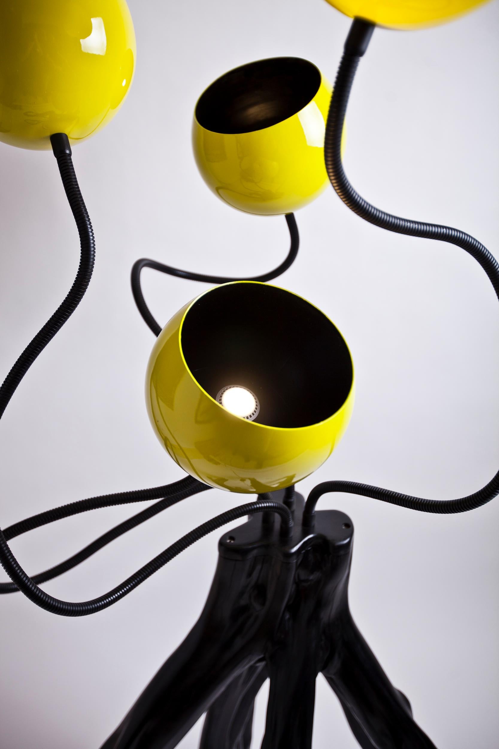 Unique Xango floor lamp by Gustavo Dias
Xangô lamp
Ebonized wood
Steel flexibles
Aluminum globes
Measures: L 1.0 m x W 0.80 m x H 1.60 m

Gustavo Dias
One the most important contemporary Brazilian designer.
Born in 1978 and raised in a
